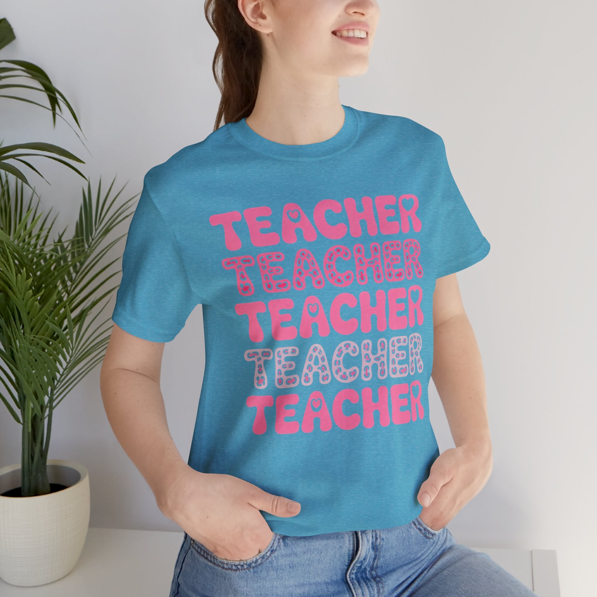 Teacher Repeating Pink Typography T‑Shirt