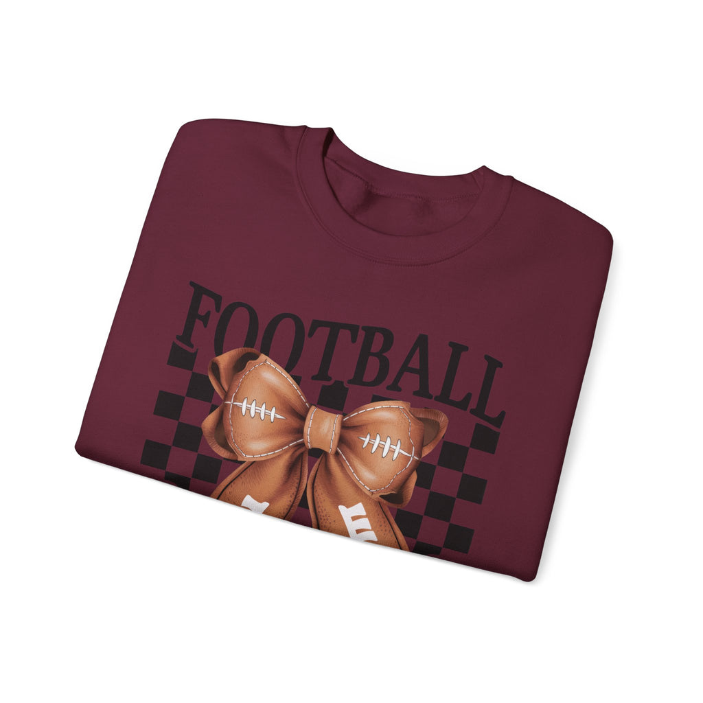 Football Mama Crewneck Sweatshirt — Retro Checkerboard Football Graphic