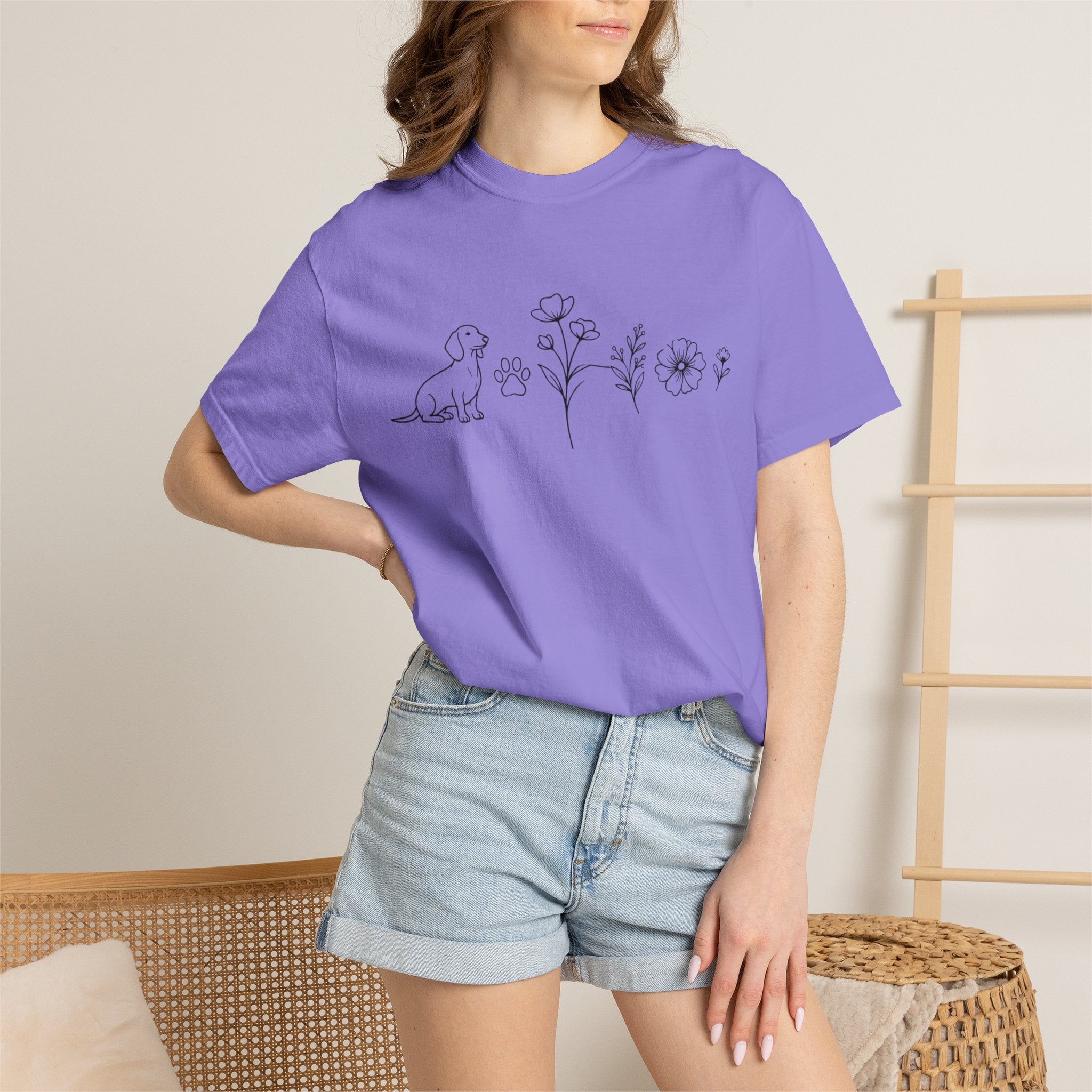Dachshund Dog & Wildflowers Graphic T-Shirt