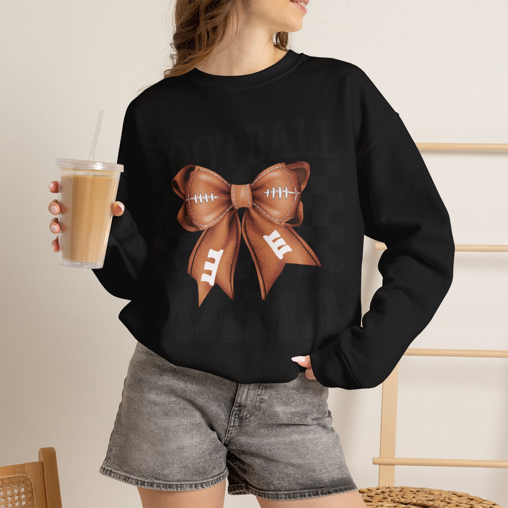 Football Mama Crewneck Sweatshirt — Retro Checkerboard Football Graphic
