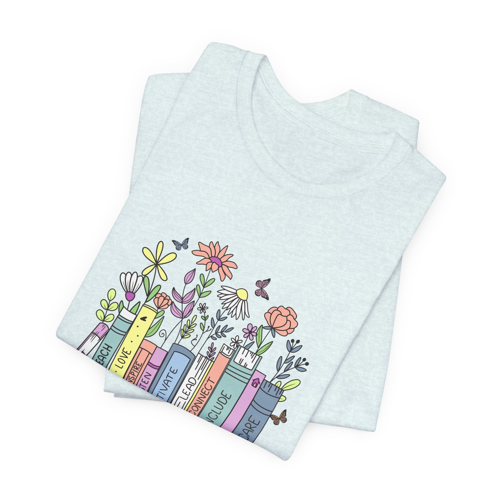 Book Lover T‑Shirt — Teacher Floral Books & Pencil Illustration Tee