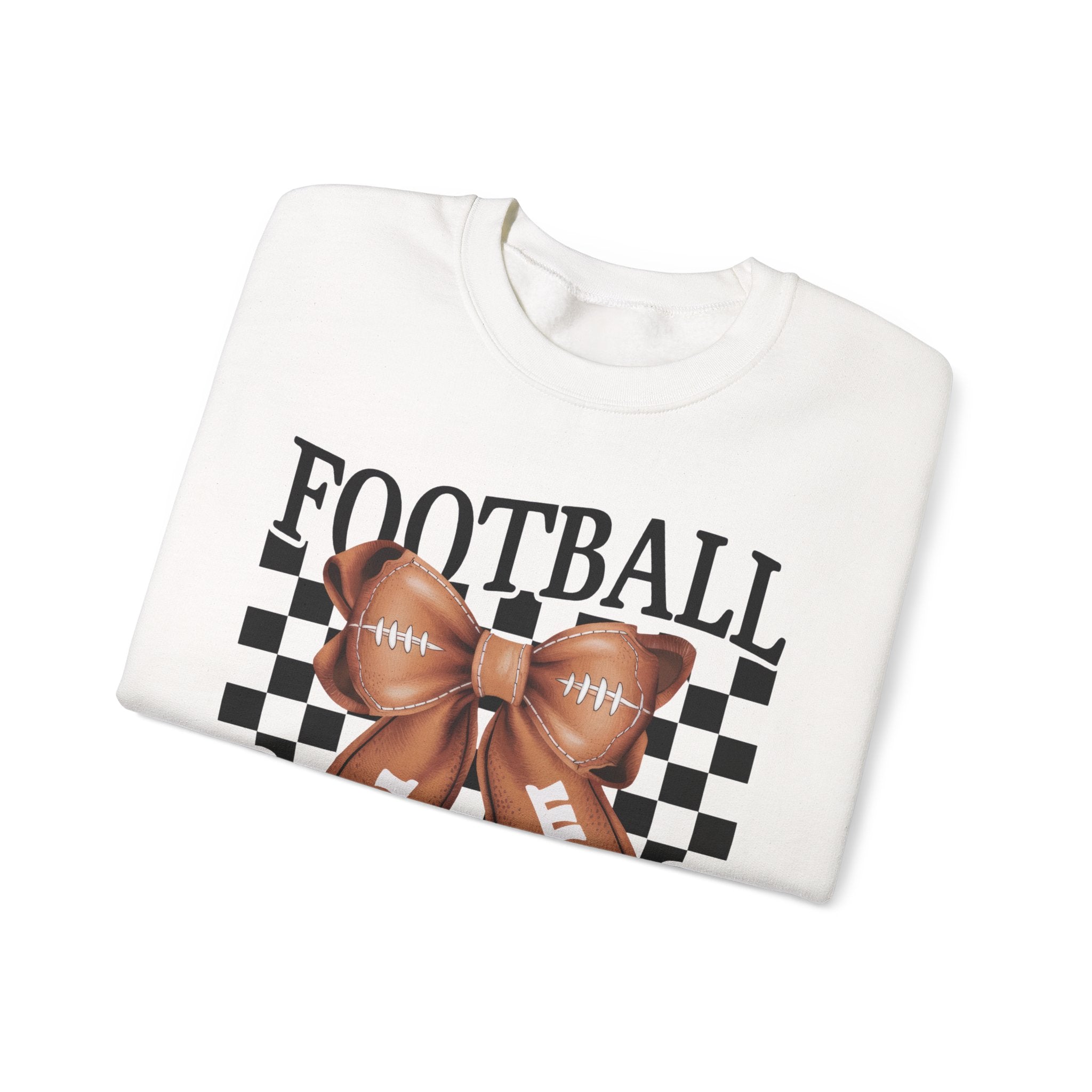 Football Mama Crewneck Sweatshirt — Retro Checkerboard Football Graphic