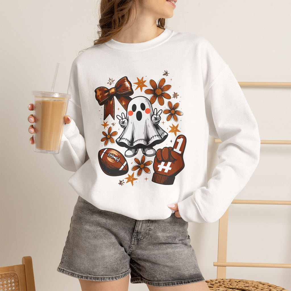 Football Ghost Crewneck Sweatshirt – Cute Spooky Game Day Design