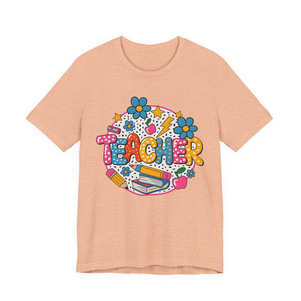 Teacher Doodle Graphic Tee — Colorful School Supplies Design