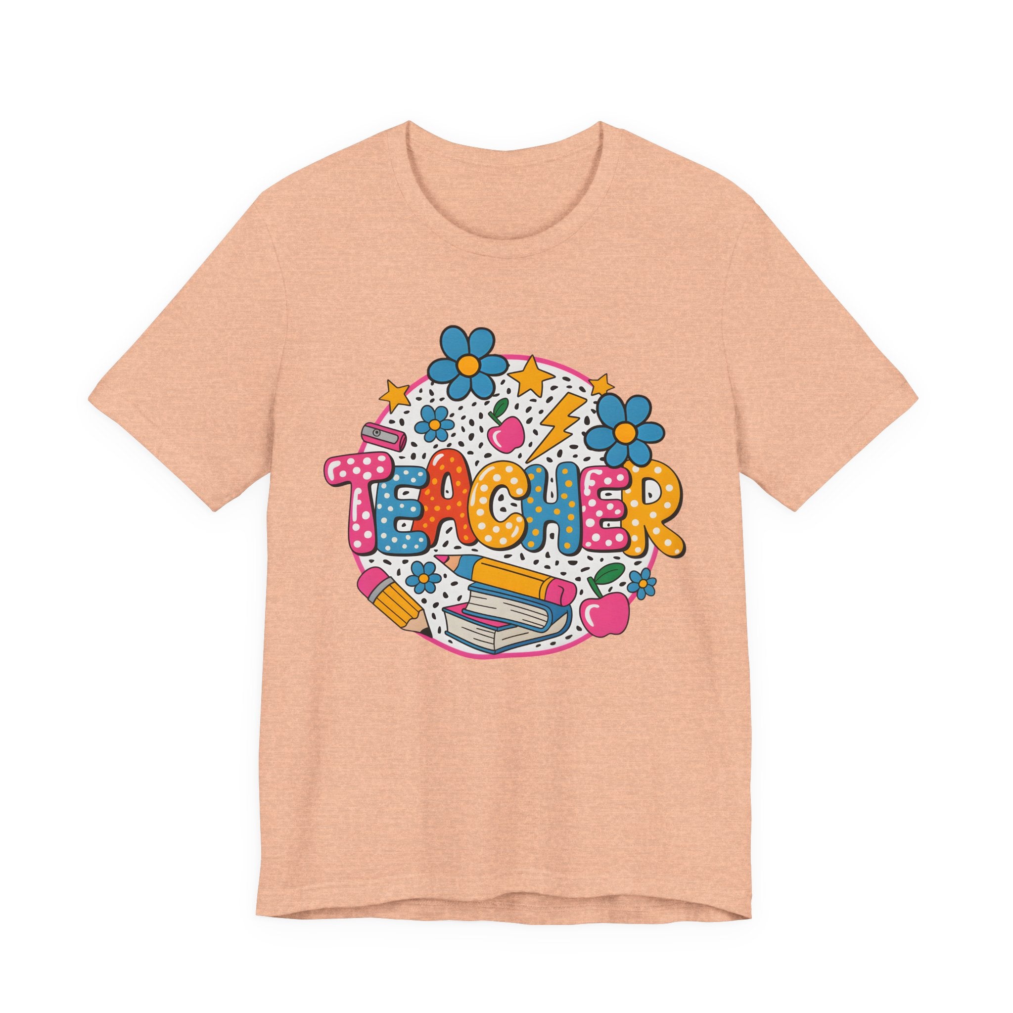 Teacher Doodle Graphic Tee — Colorful School Supplies Design