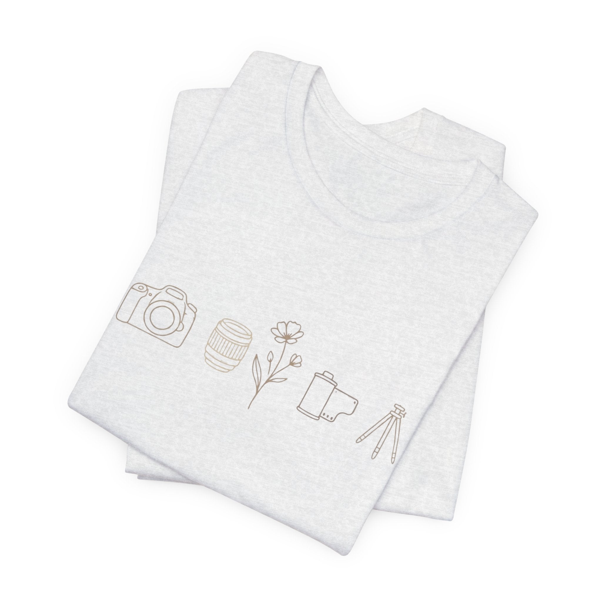 Photography Icons Tee — Minimal Camera, Film, Flower & Tripod Graphic Shirt