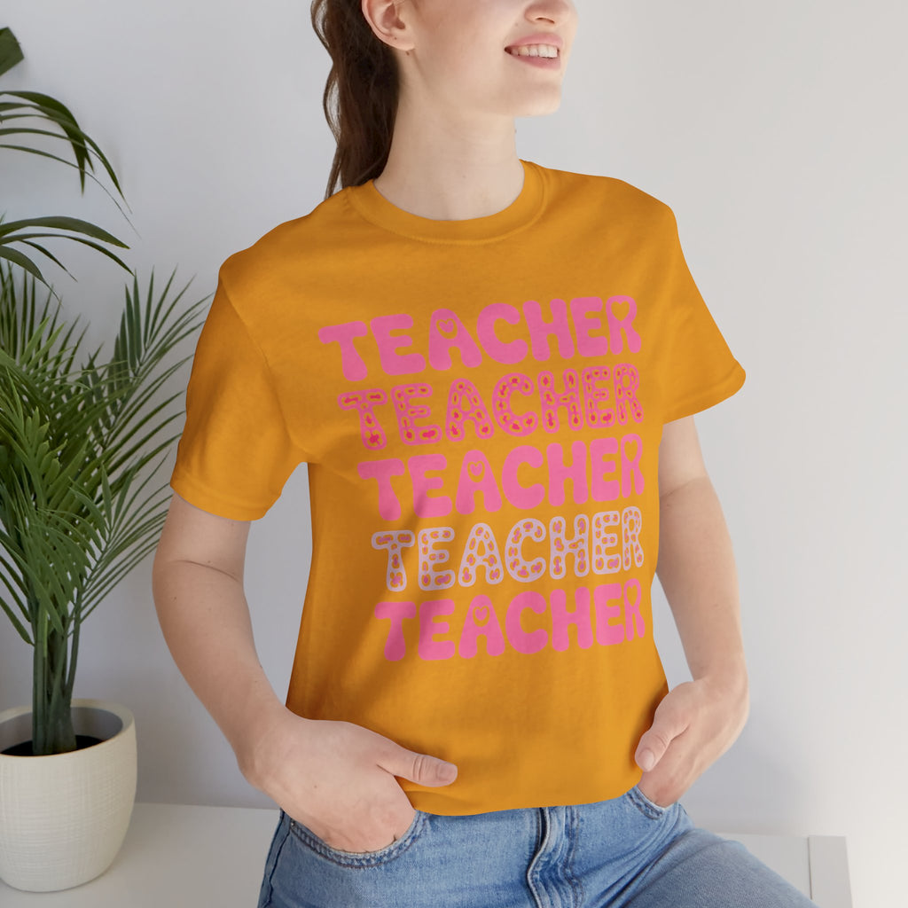 Teacher Repeating Pink Typography T‑Shirt