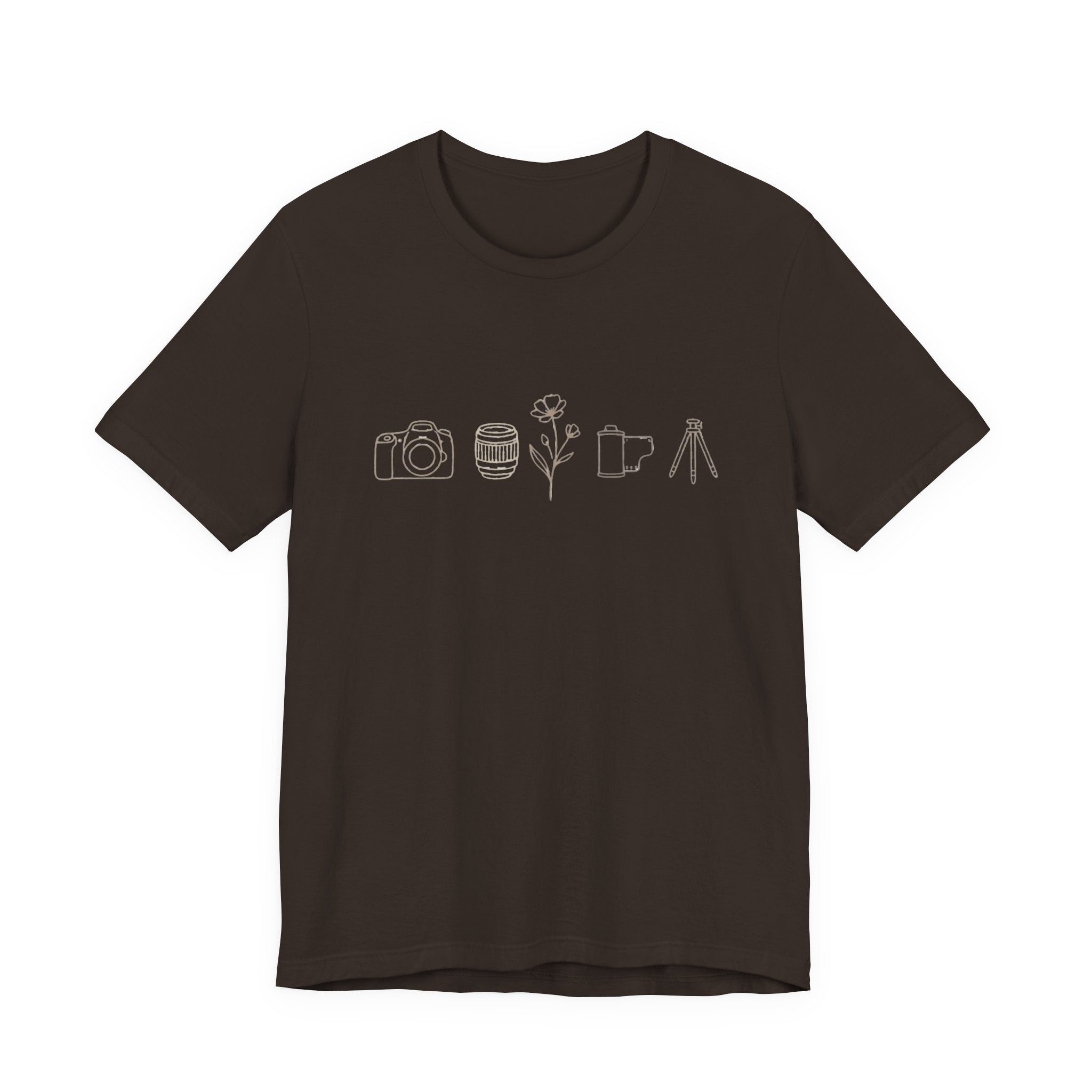 Photography Icons Tee — Minimal Camera, Film, Flower & Tripod Graphic Shirt