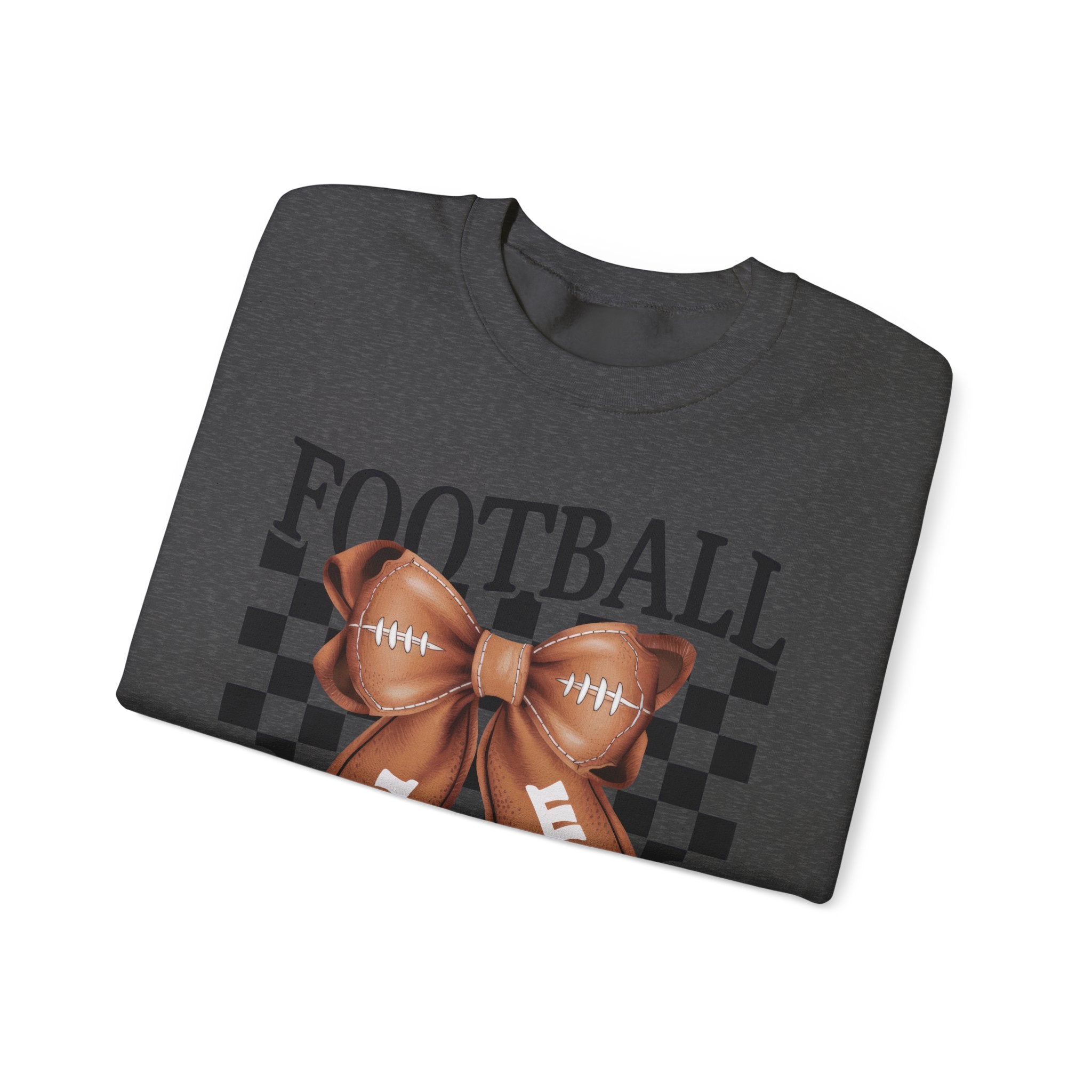 Football Mama Crewneck Sweatshirt — Retro Checkerboard Football Graphic
