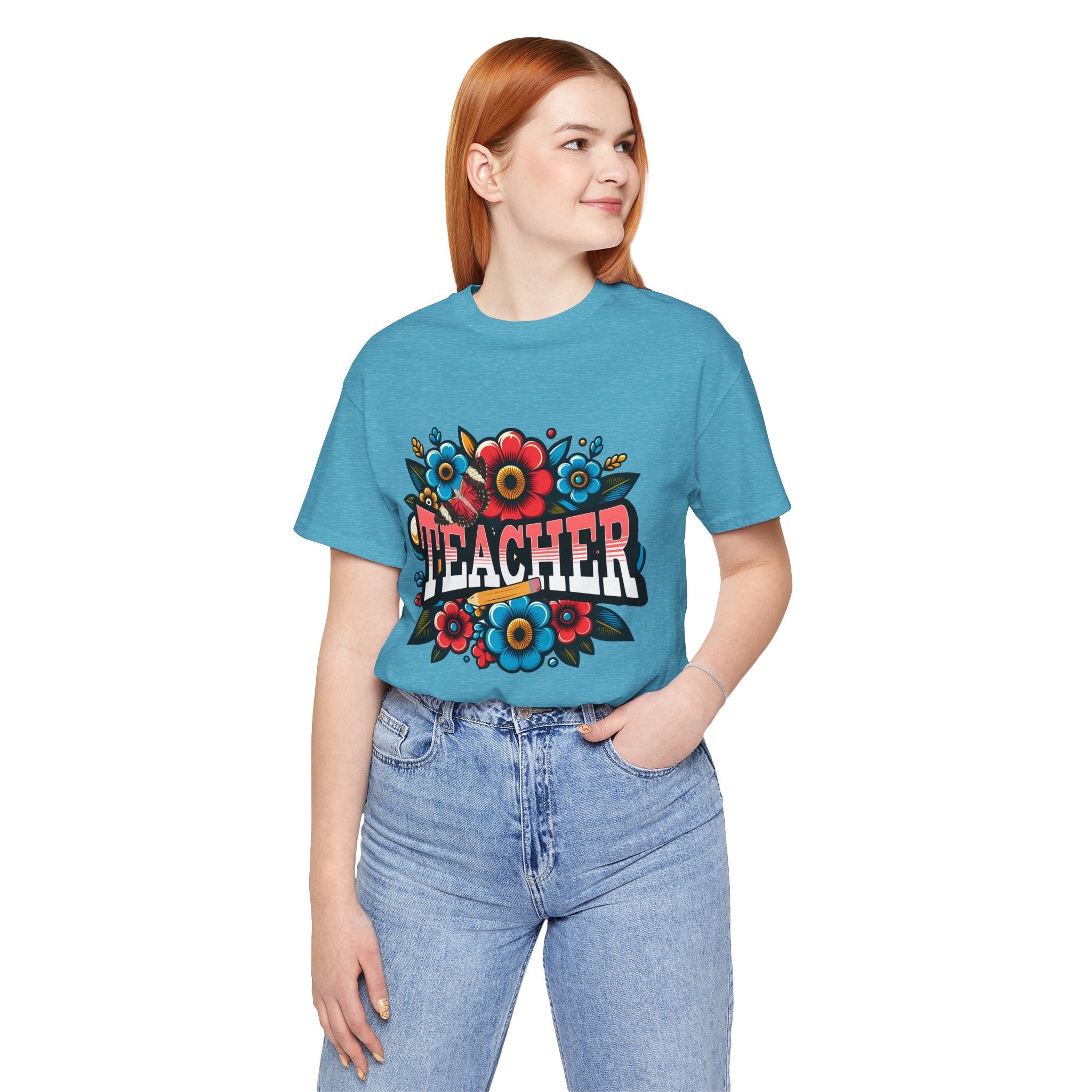 Teacher Floral Tee — Retro Colorful 'Teacher' Shirt