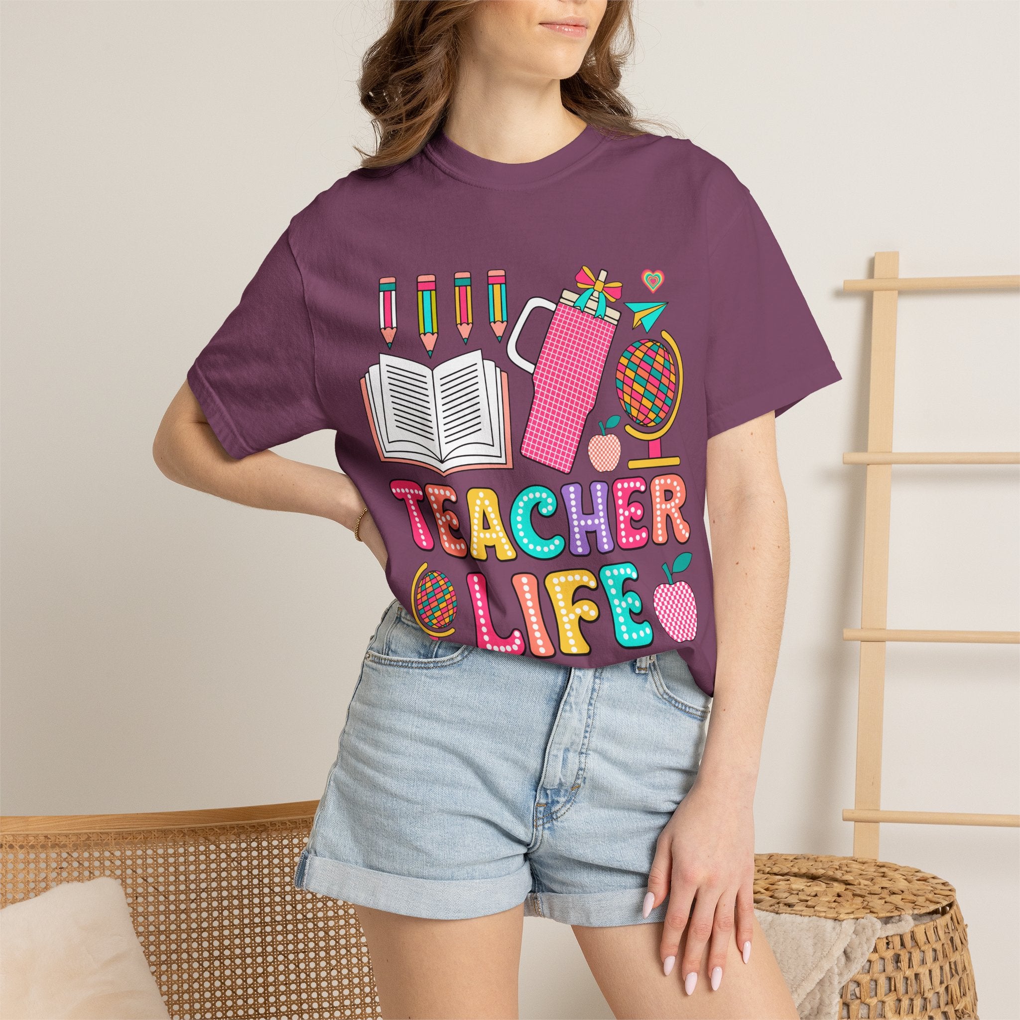 Teacher Life T-Shirt — Colorful School Supplies Graphic Tee
