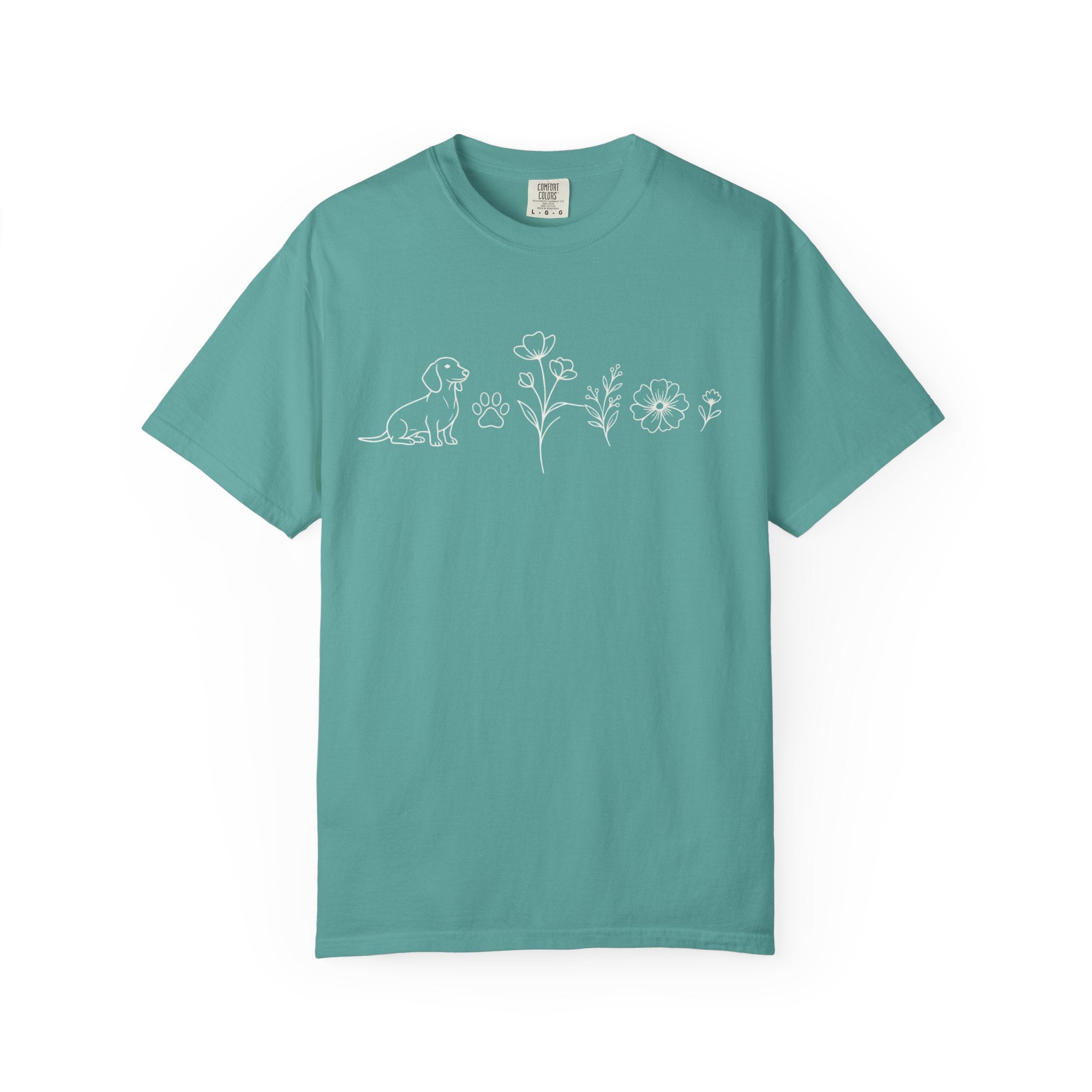Floral Dachschund Line Art T-Shirt — Minimal Dog & Wildflower Tee