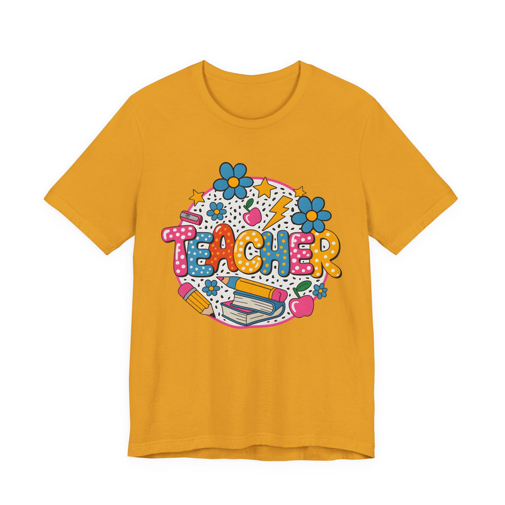 Teacher Doodle Graphic Tee — Colorful School Supplies Design
