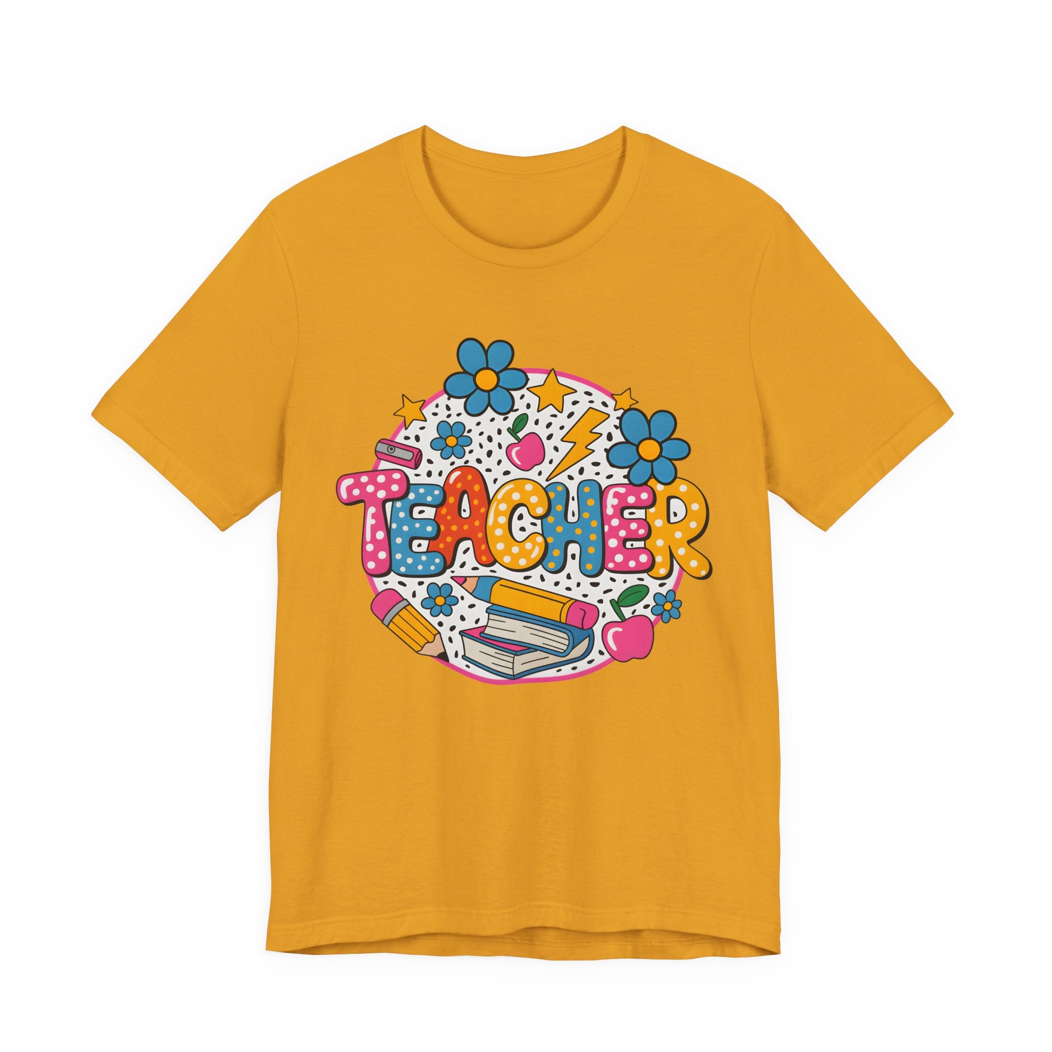 Teacher Doodle Graphic Tee — Colorful School Supplies Design