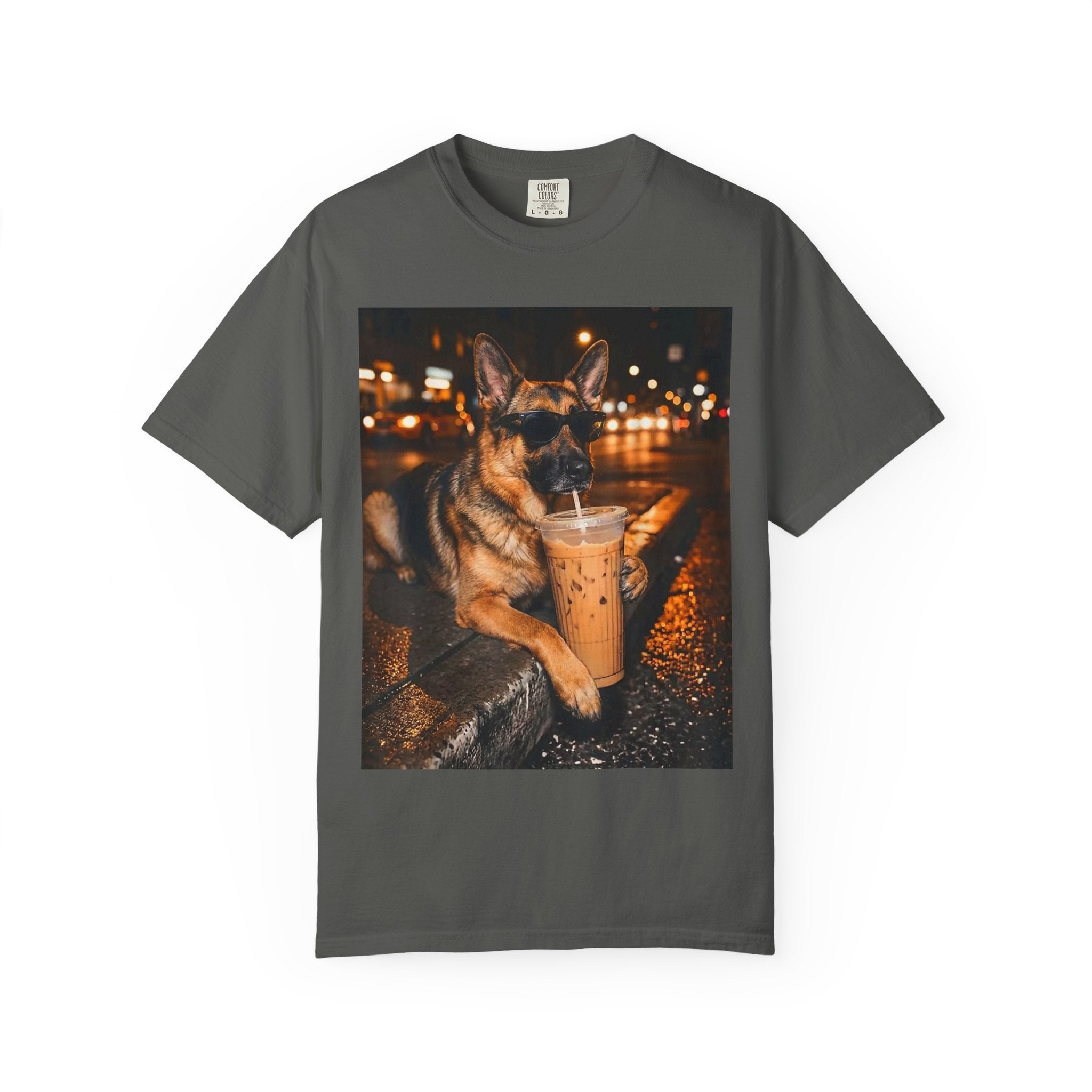 German Shepherd & Iced Coffee Photo T-Shirt — Dog
