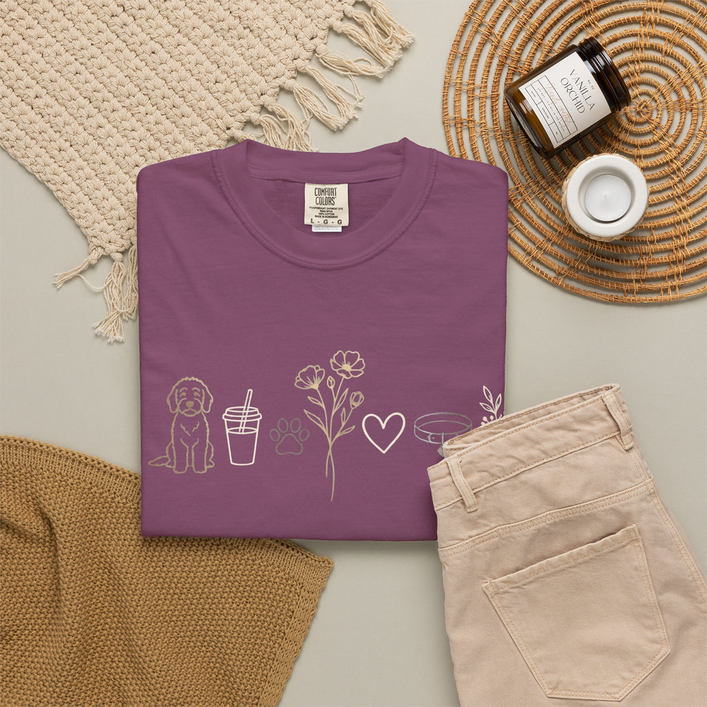 Doodle & Wildflower T-Shirt — Minimal Line Art Dog Tee