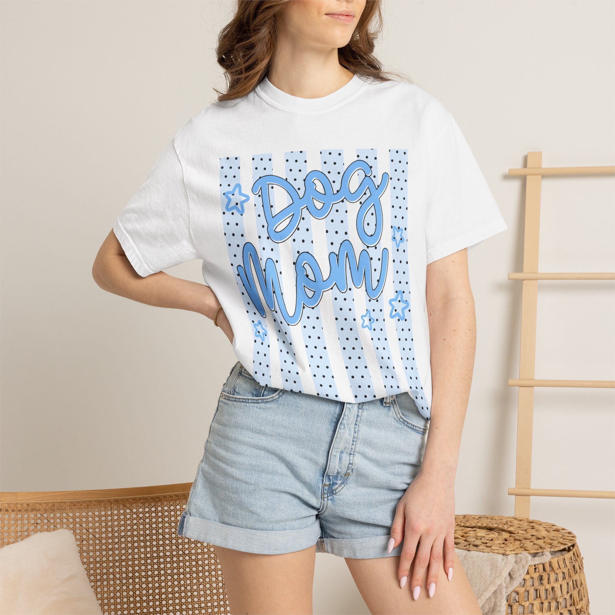 Dog Mom T-Shirt – Blue Stars & Stripes Pet Mom Tee