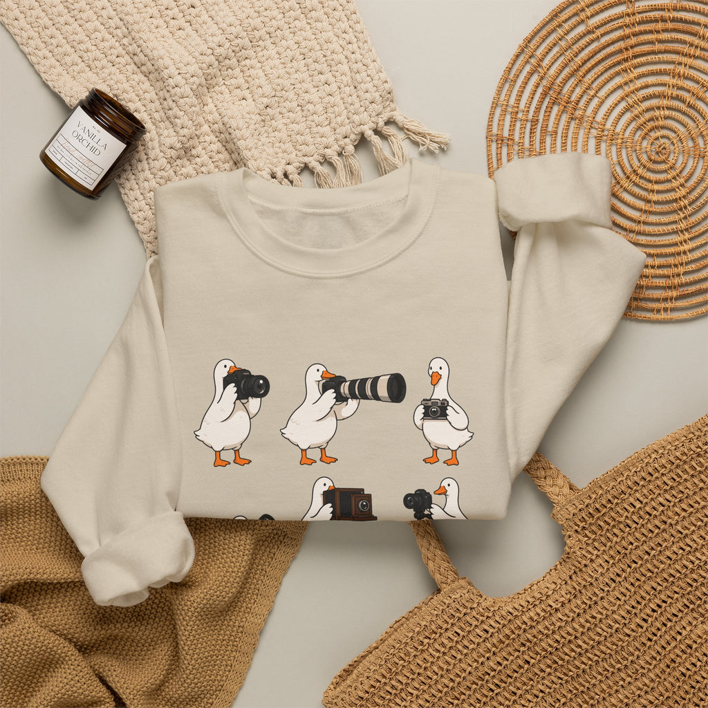 Photographer Geese Crewneck Sweatshirt – Cute Goose Photography Graphic