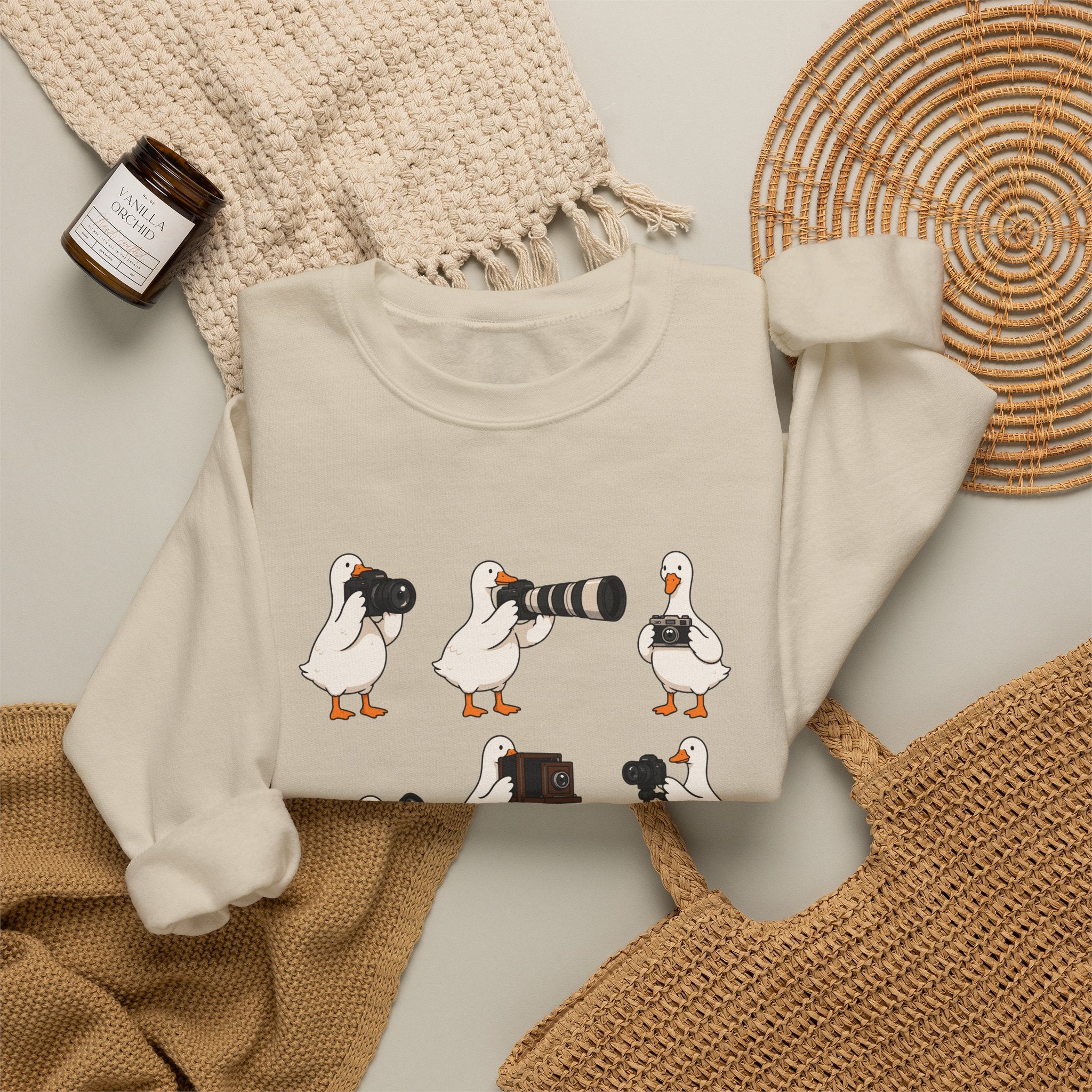 Photographer Geese Crewneck Sweatshirt – Cute Goose Photography Graphic