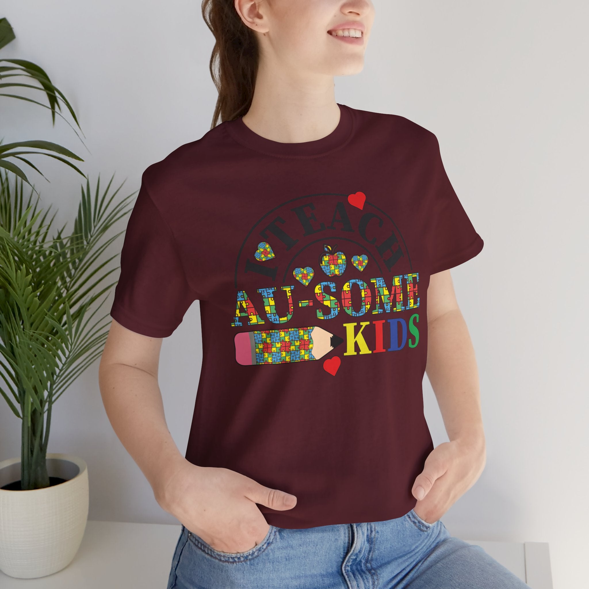 I Teach Awesome Kids T-Shirt — Colorful Autism Awareness Teacher Tee
