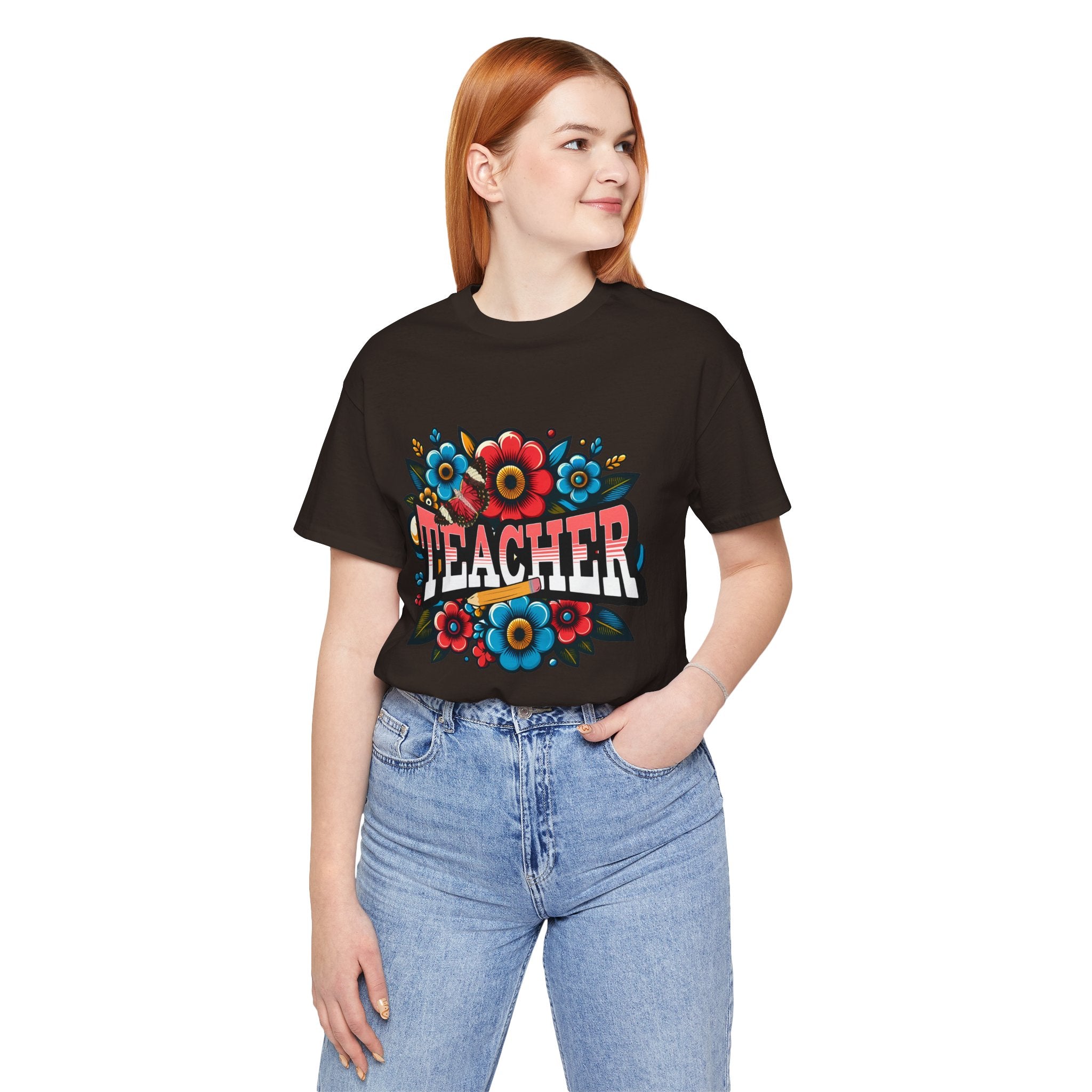 Teacher Floral Tee — Retro Colorful 'Teacher' Shirt