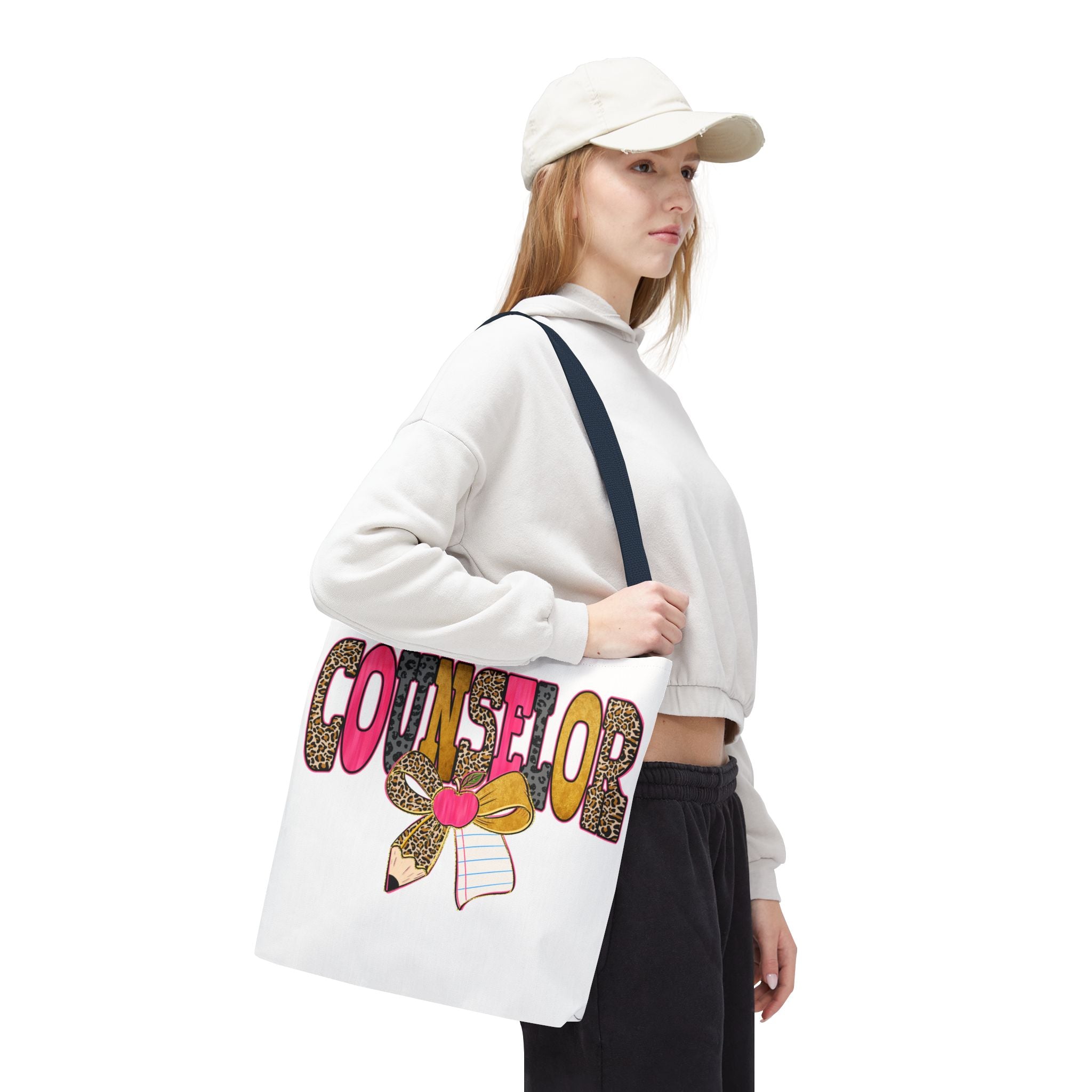 Counselor Tote Bag — Cute Leopard Pencil & Ribbon School Counselor Gift