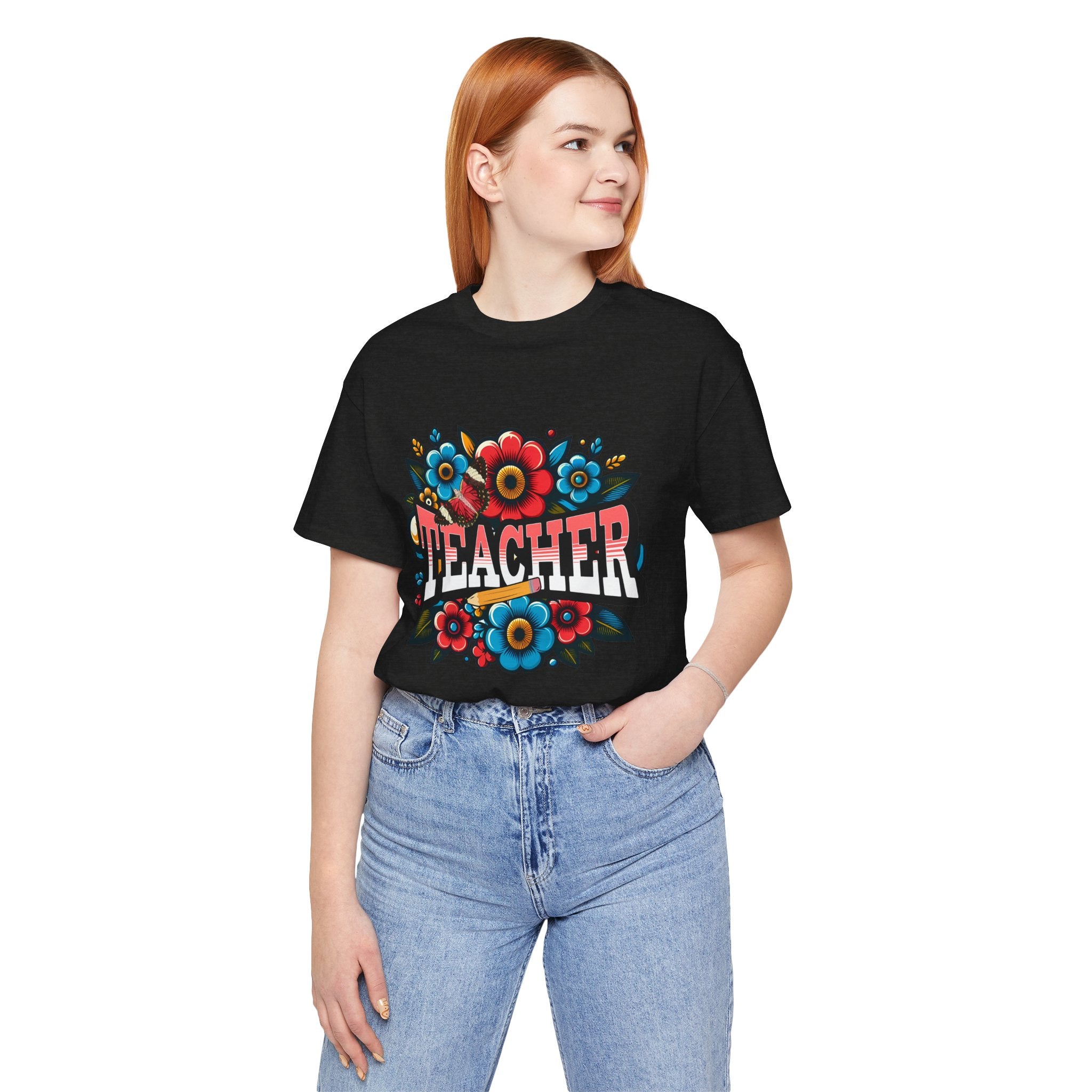 Teacher Floral Tee — Retro Colorful 'Teacher' Shirt