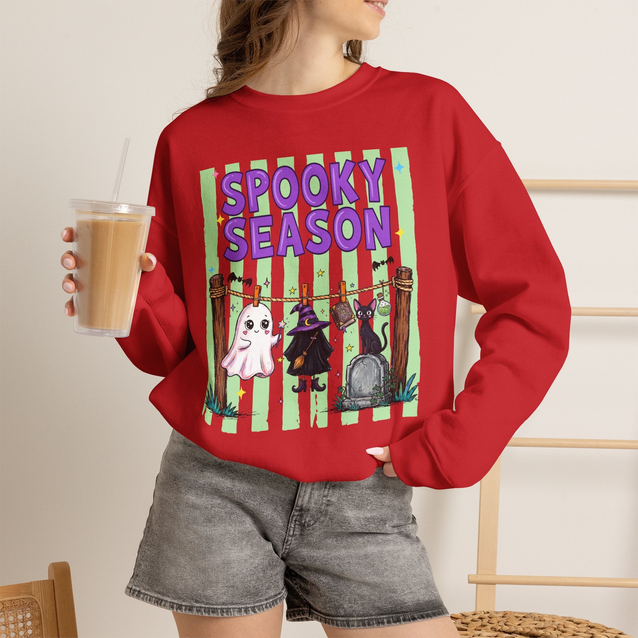 Sweatshirt — "Spooky Season" Ghost, Witch & Cat Halloween Crewneck