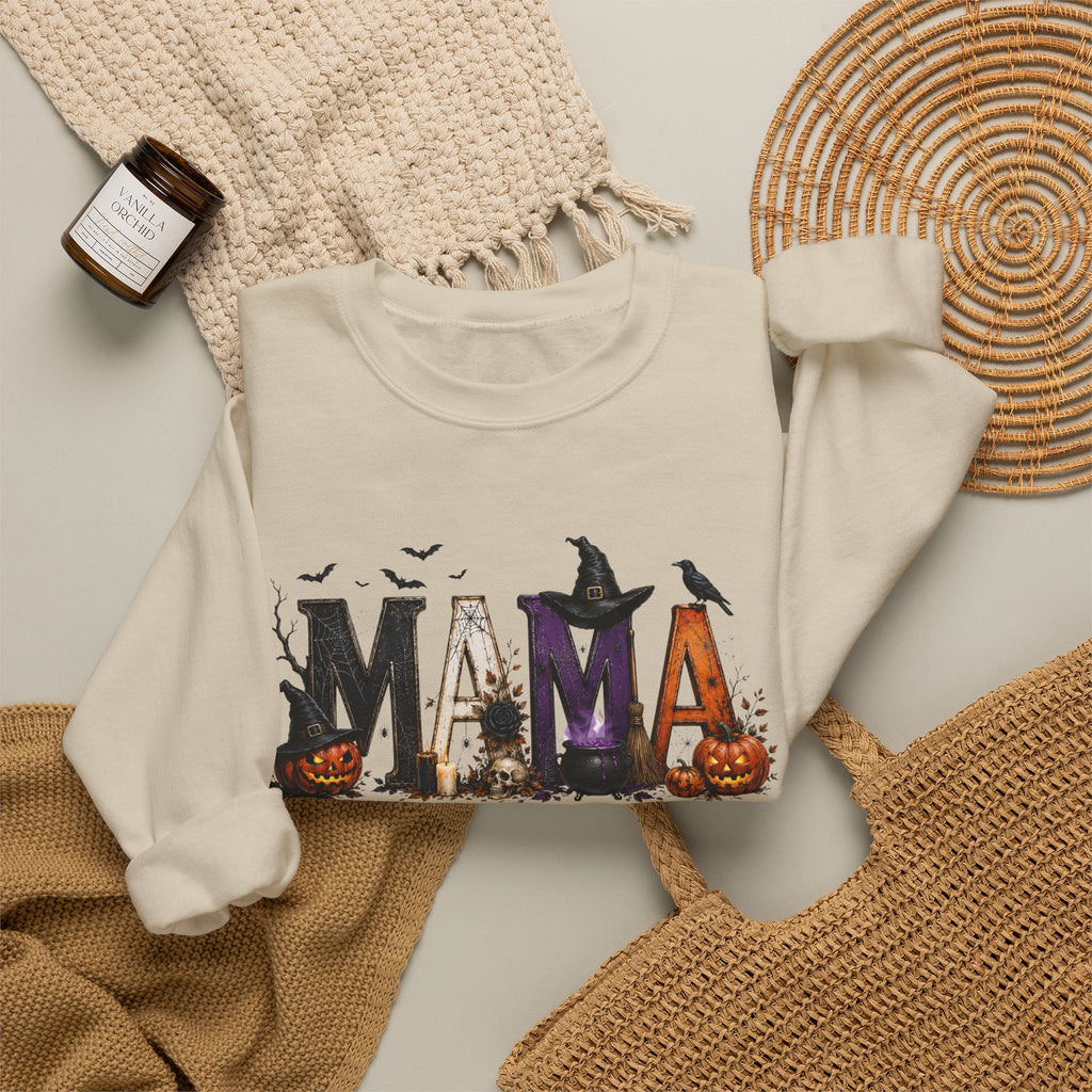 Halloween Mama Sweatshirt — Spooky Witch & Pumpkins Crewneck