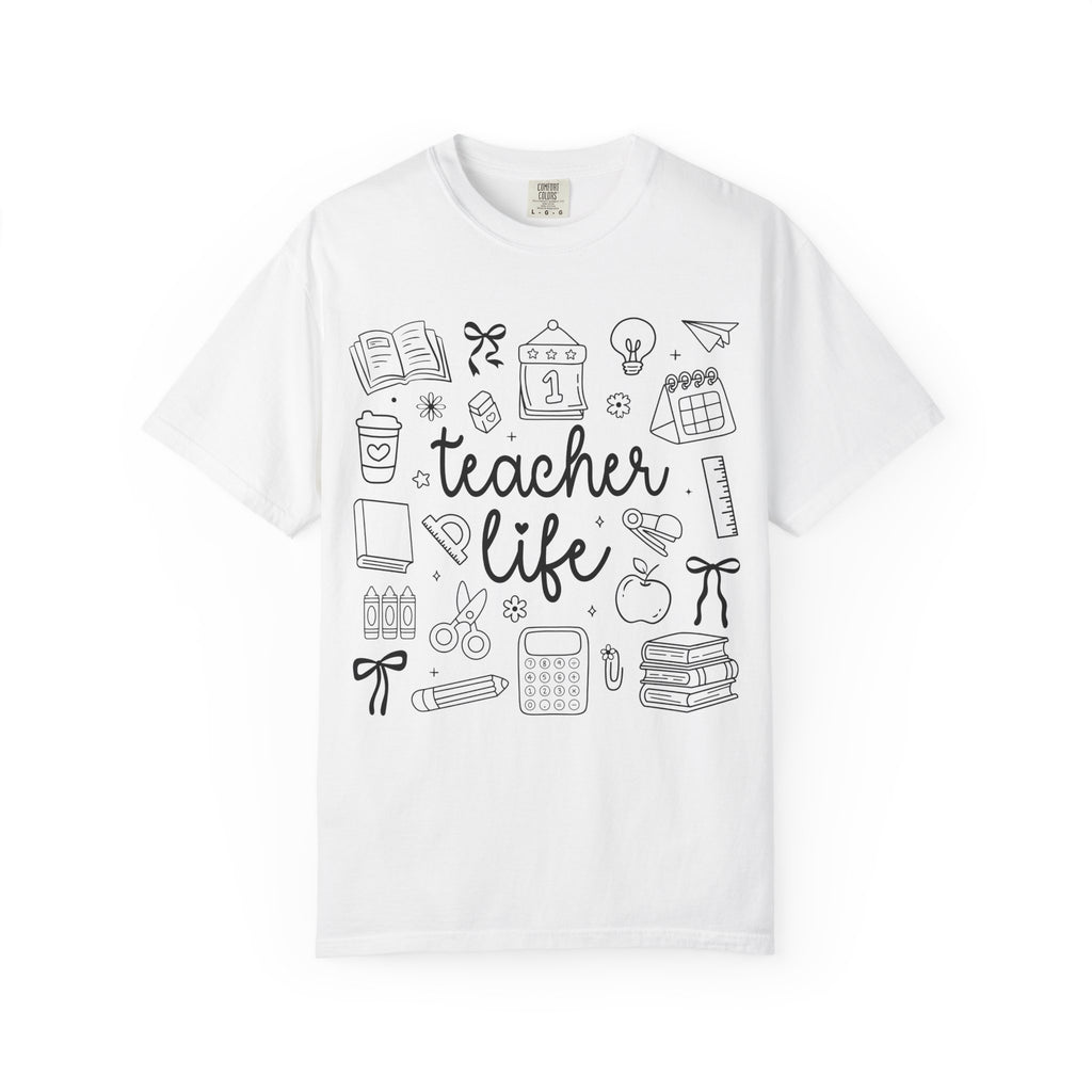 Teacher Life T-Shirt — School Supplies Sketch Graphic Tee