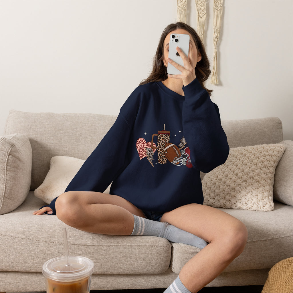 Heart & Lightning Graphic Sweatshirt — Leopard, Plaid & Red Heart Crewneck