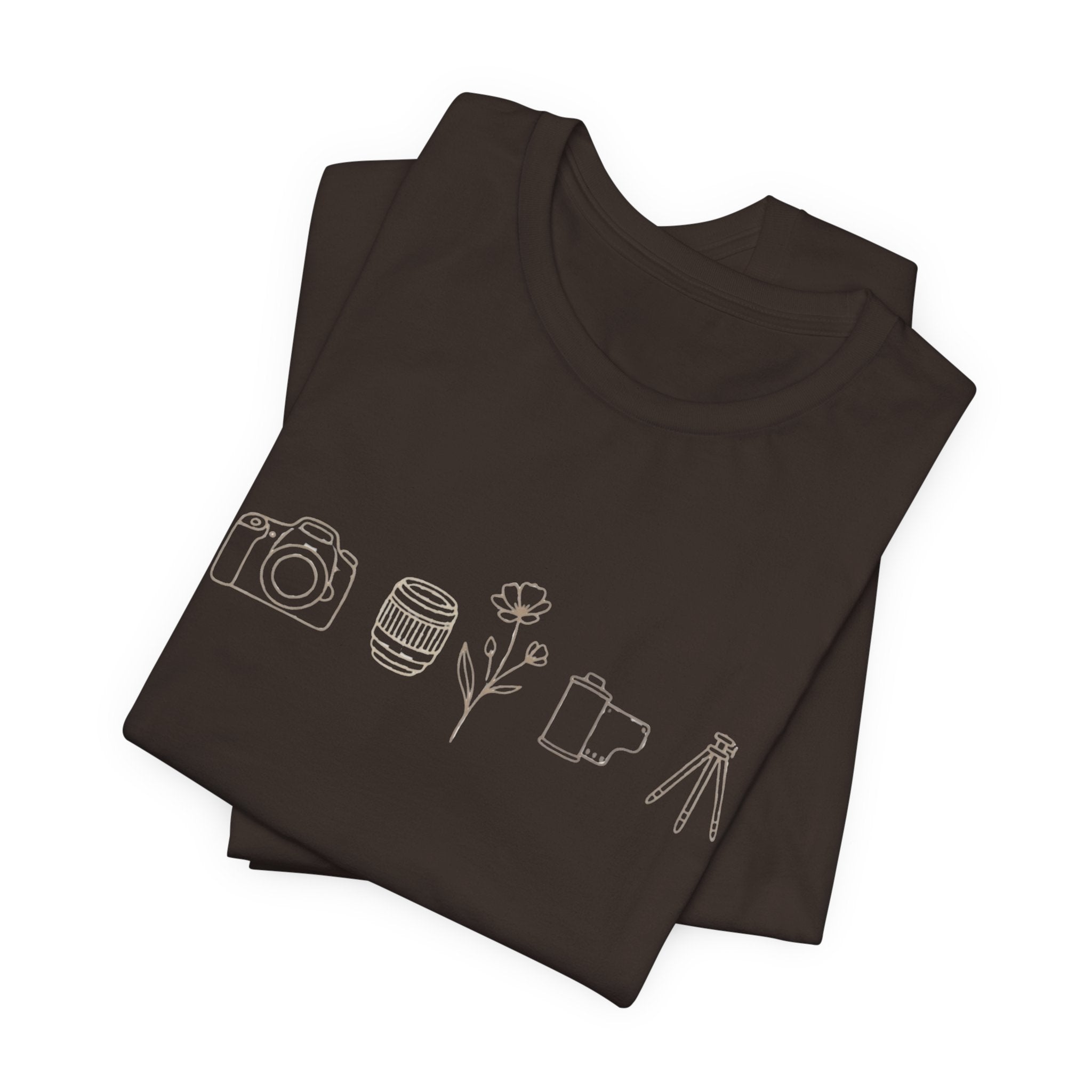 Photography Icons Tee — Minimal Camera, Film, Flower & Tripod Graphic Shirt
