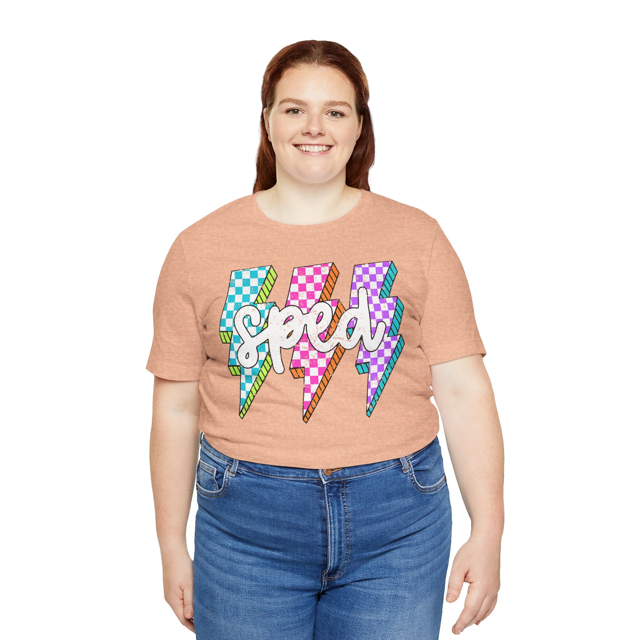 Speed Lightning Tee — Retro Checkerboard Bolt Graphic T-Shirt
