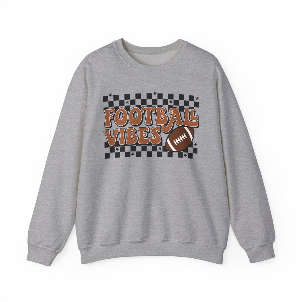 Football Vibes Crewneck Sweatshirt — Retro Checkerboard Football Graphic