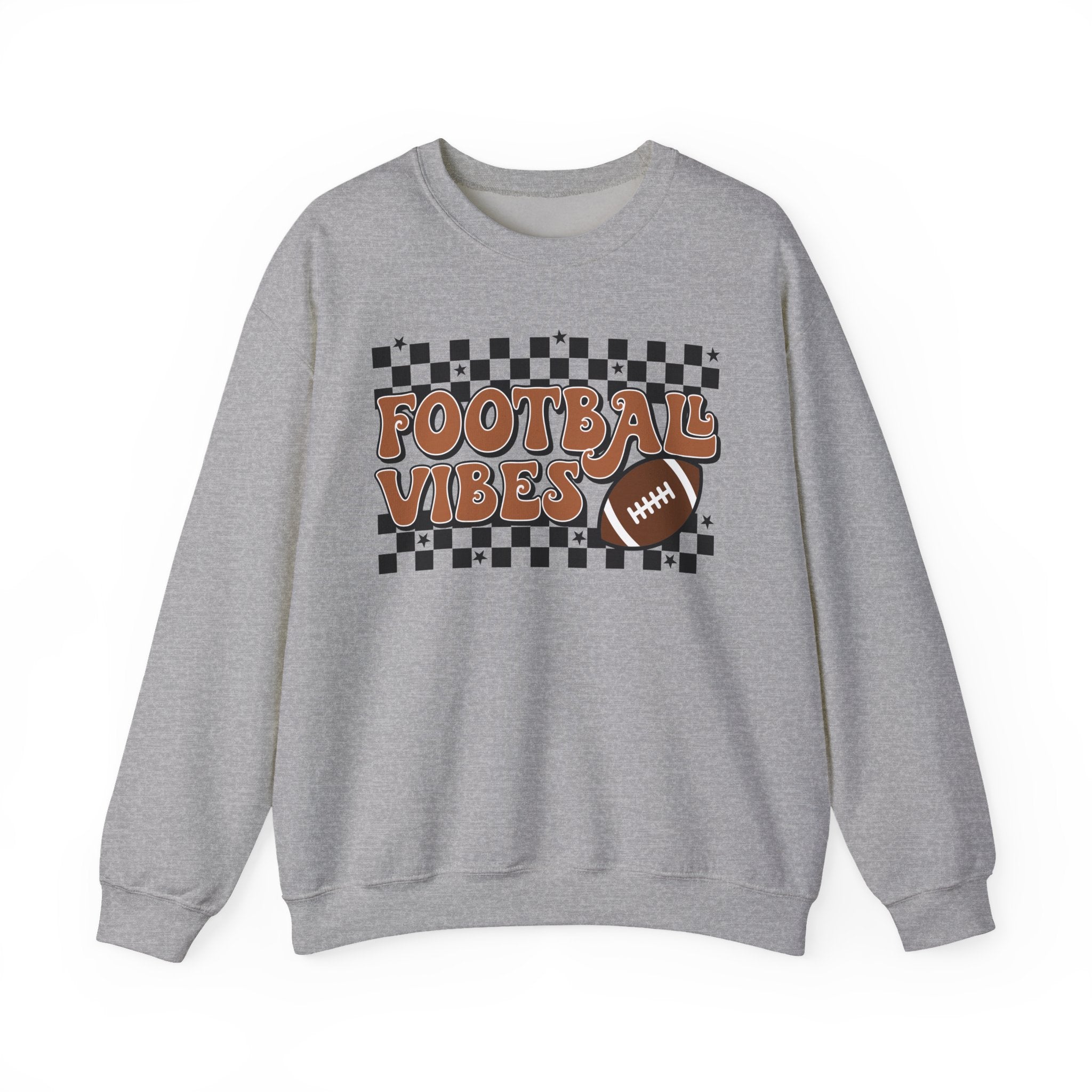 Football Vibes Crewneck Sweatshirt — Retro Checkerboard Football Graphic