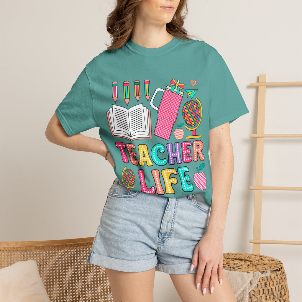 Teacher Life T-Shirt — Colorful School Supplies Graphic Tee