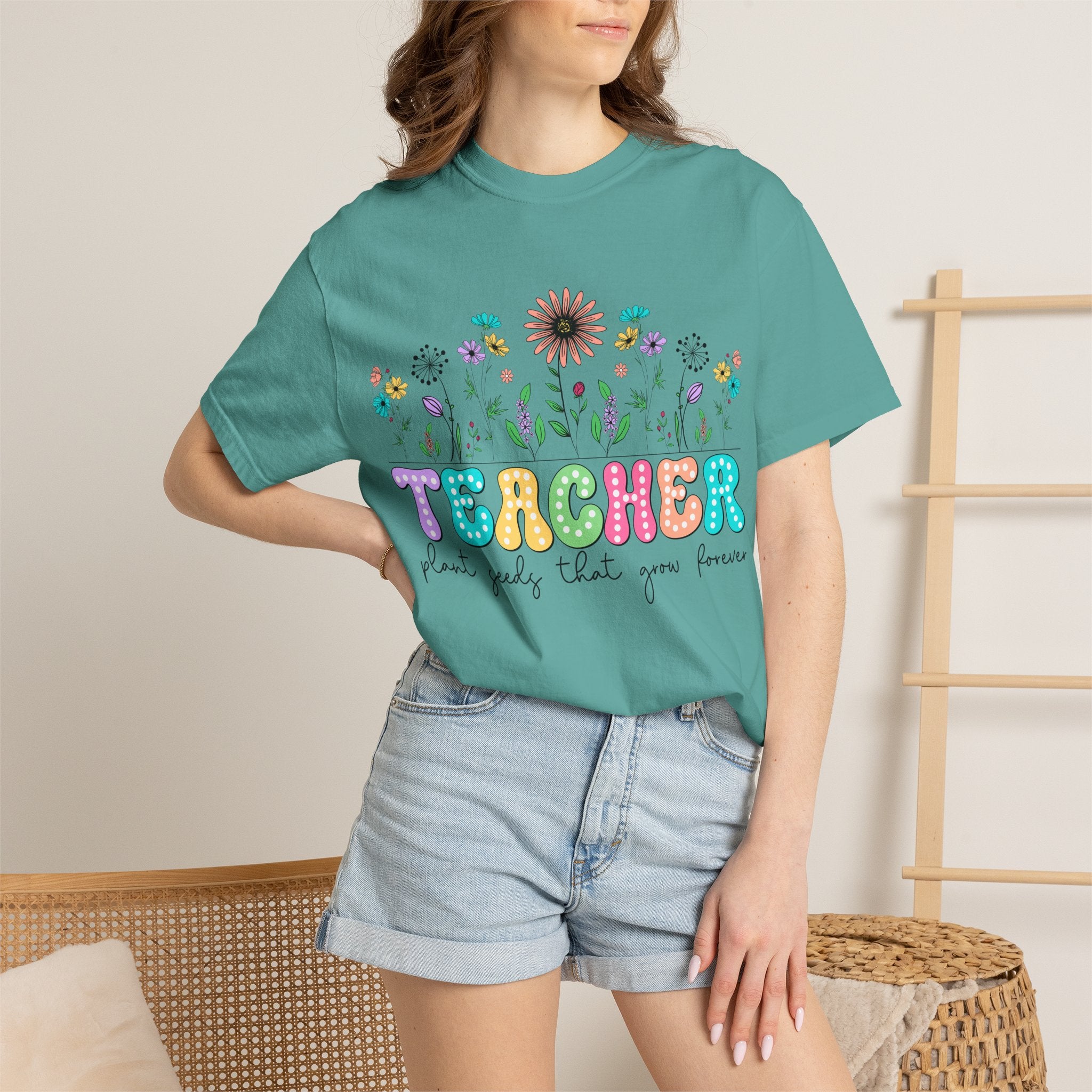 Teacher Floral T-Shirt — "Plant Seeds That Grow Forever"