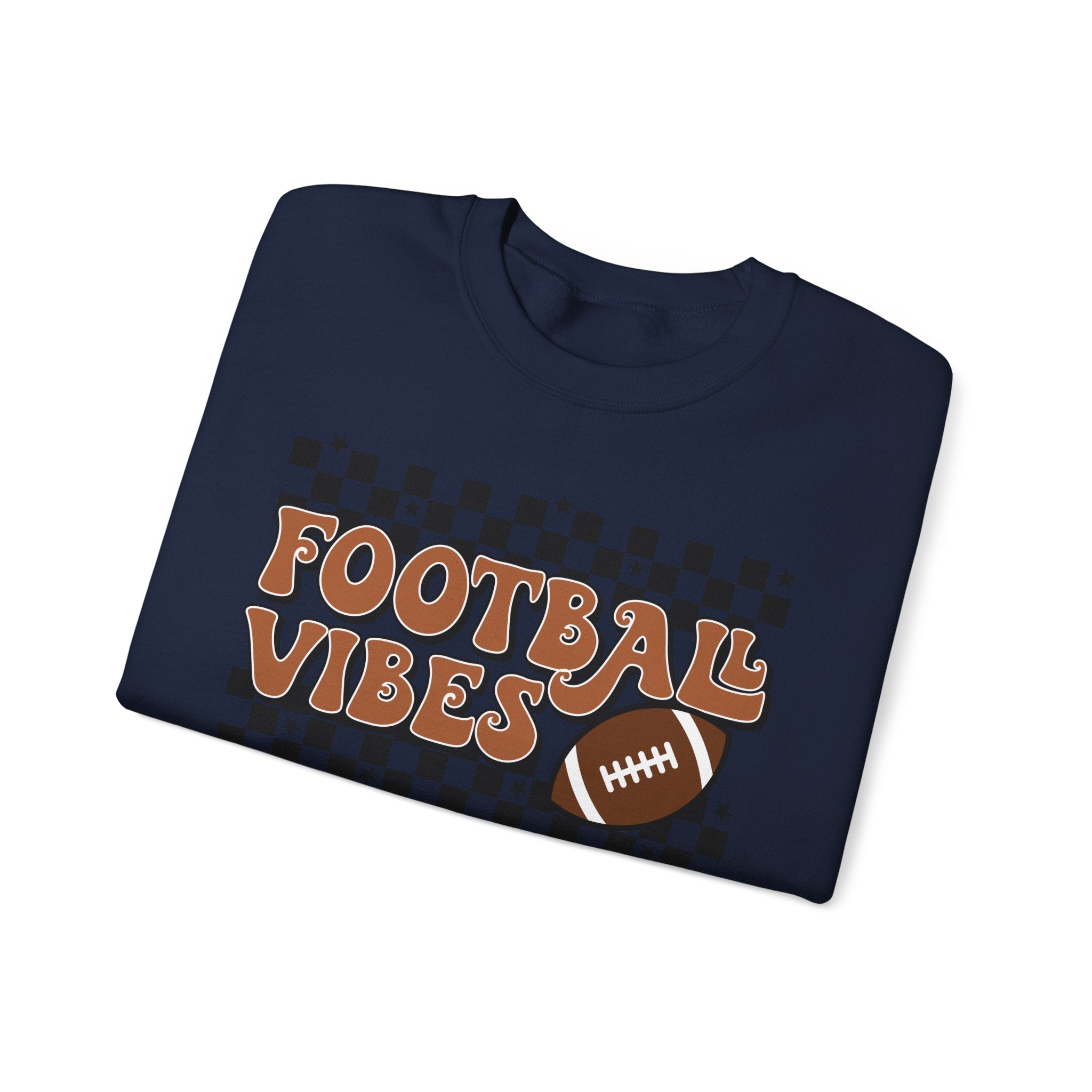 Football Vibes Crewneck Sweatshirt — Retro Checkerboard Football Graphic