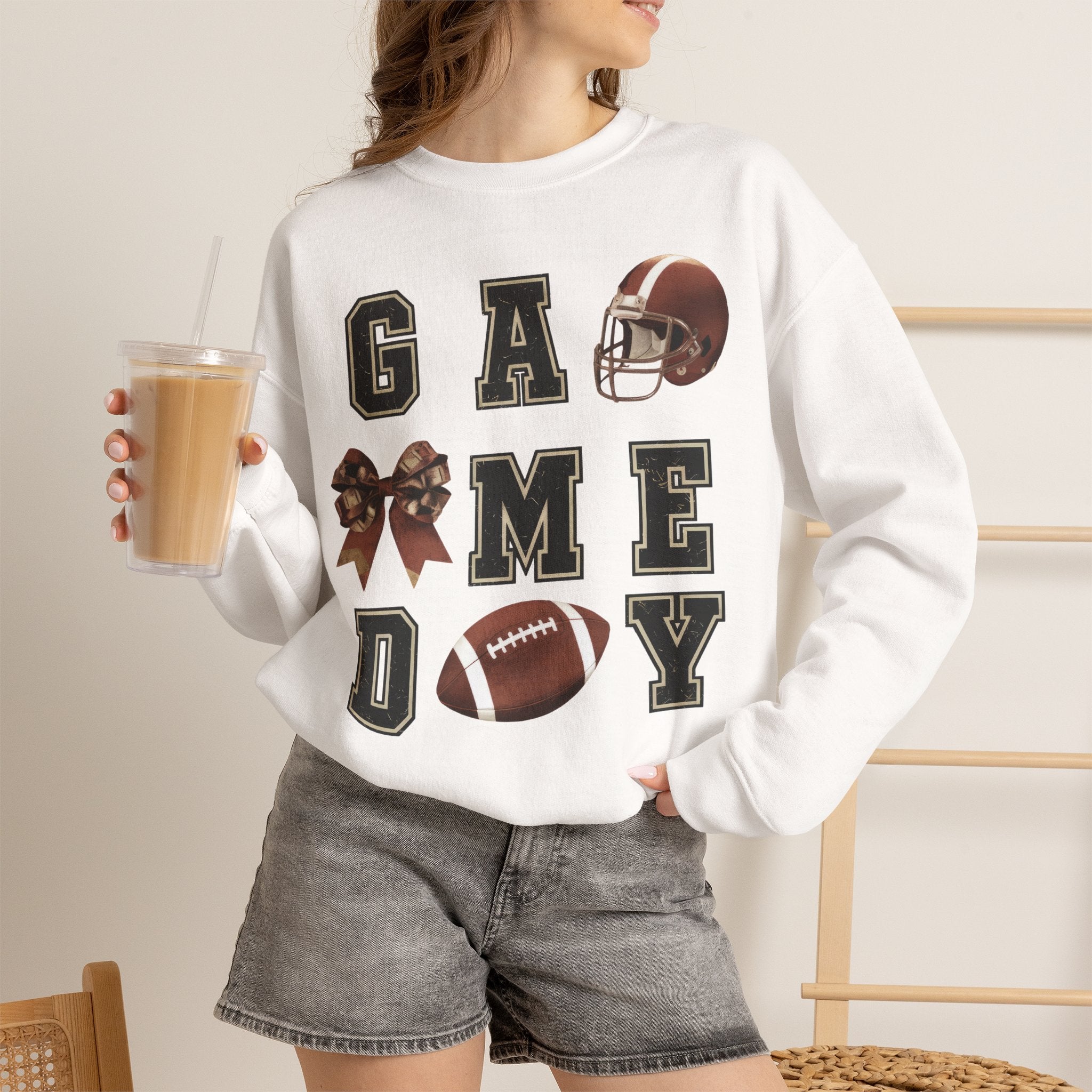 Game Day Sweatshirt — Football Helmet & Ball Crewneck