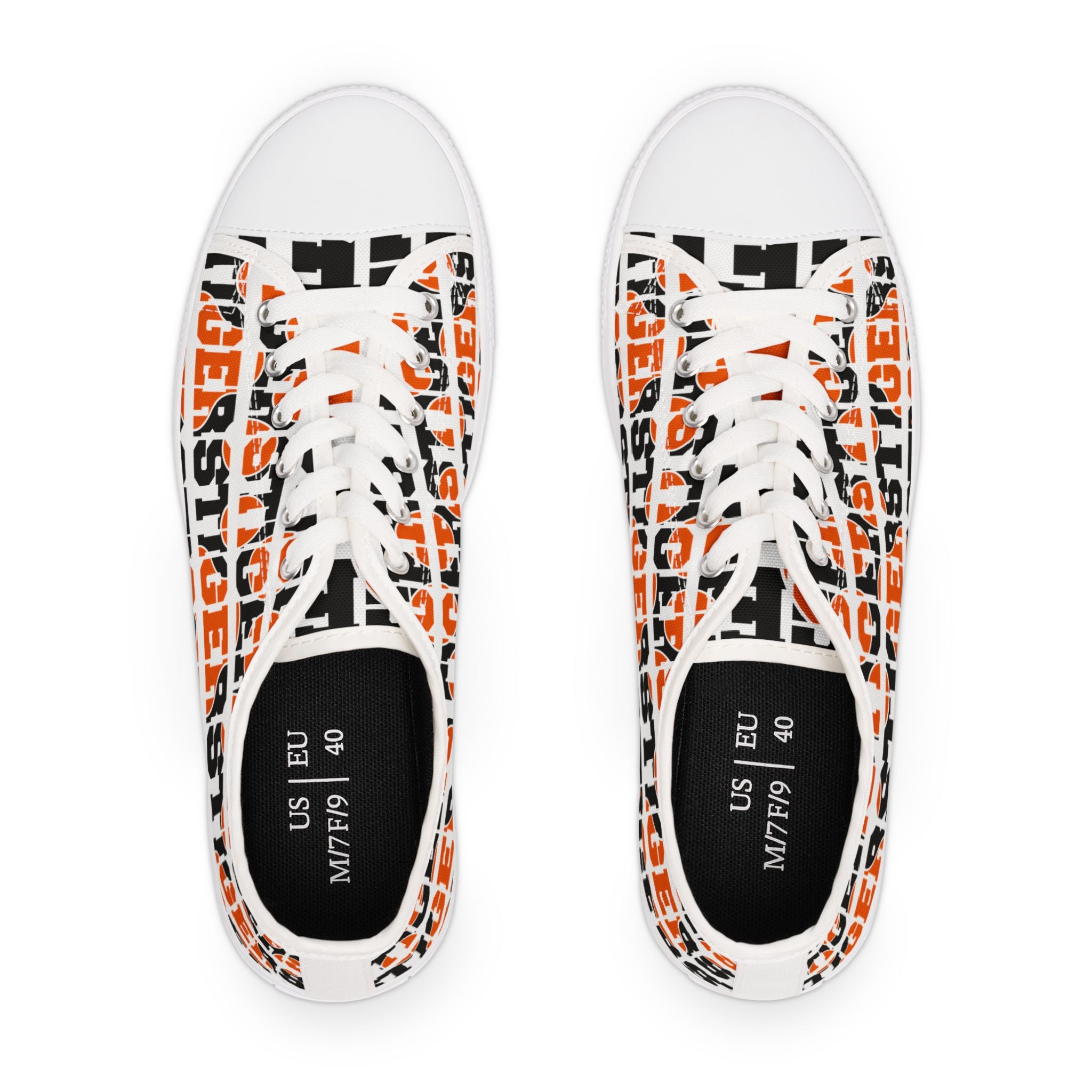 Women's Low Top Sneakers — 'TIGERS' Orange & Black Team Spirit