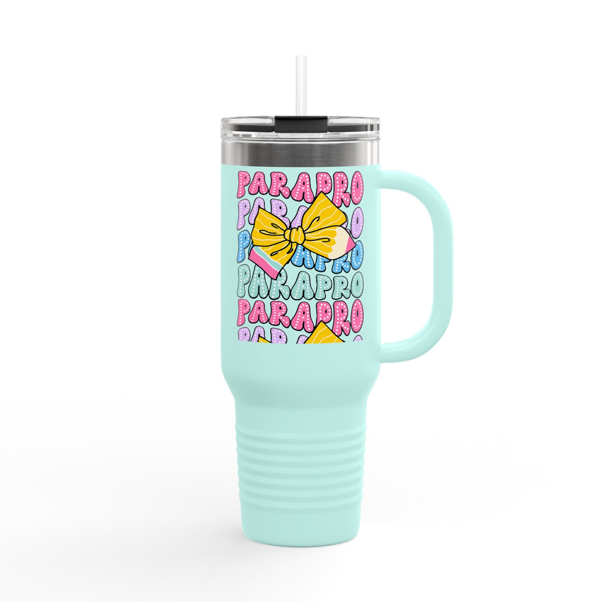 40oz Insulated Travel Mug — Colorful 'PARA' Pattern with Bow Design