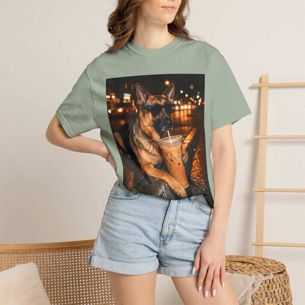 German Shepherd & Iced Coffee Photo T-Shirt — Dog