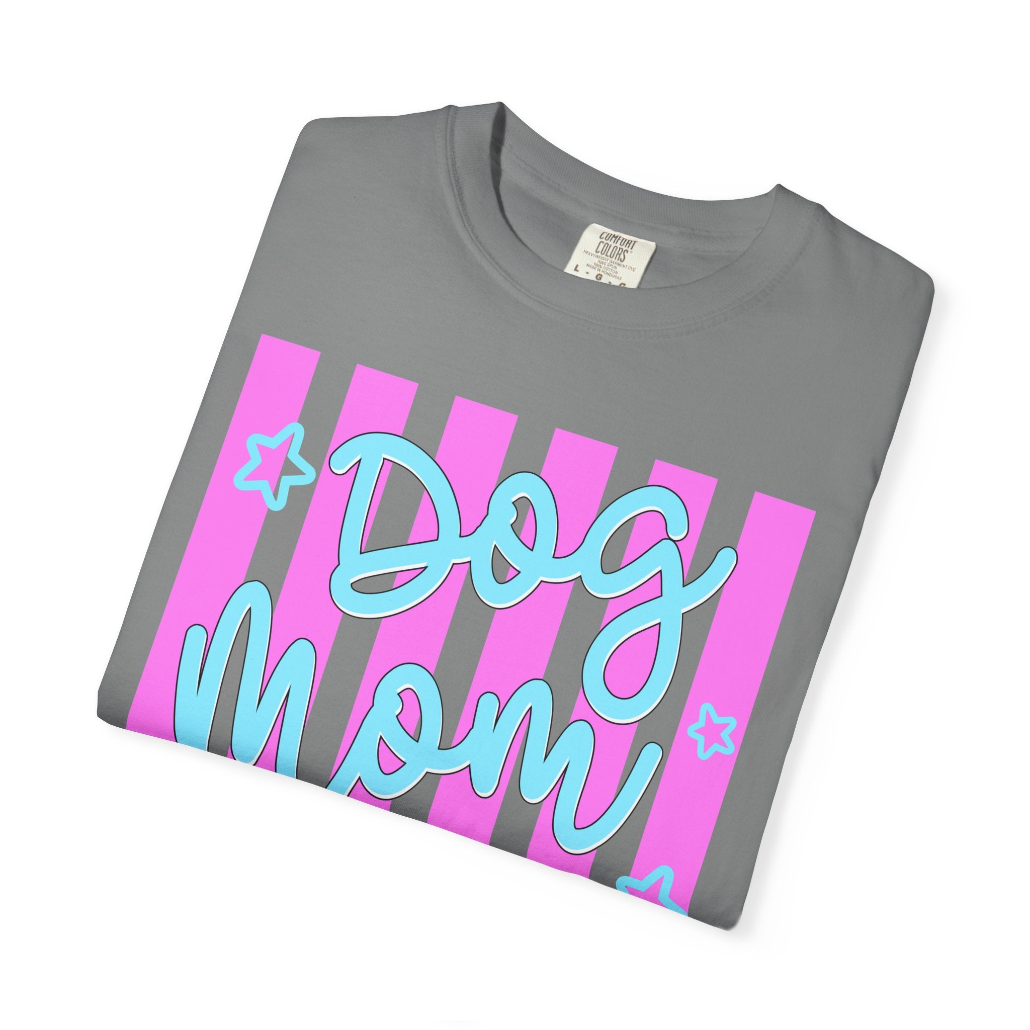 Dog Mom T-Shirt — Pastel Striped Graphic Tee for Pet Lovers