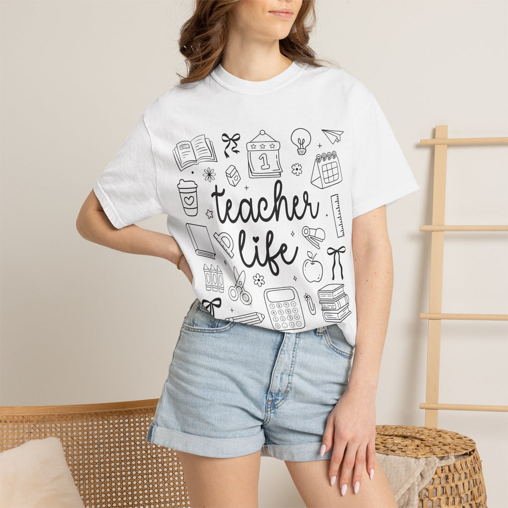 Teacher Life T-Shirt — School Supplies Sketch Graphic Tee