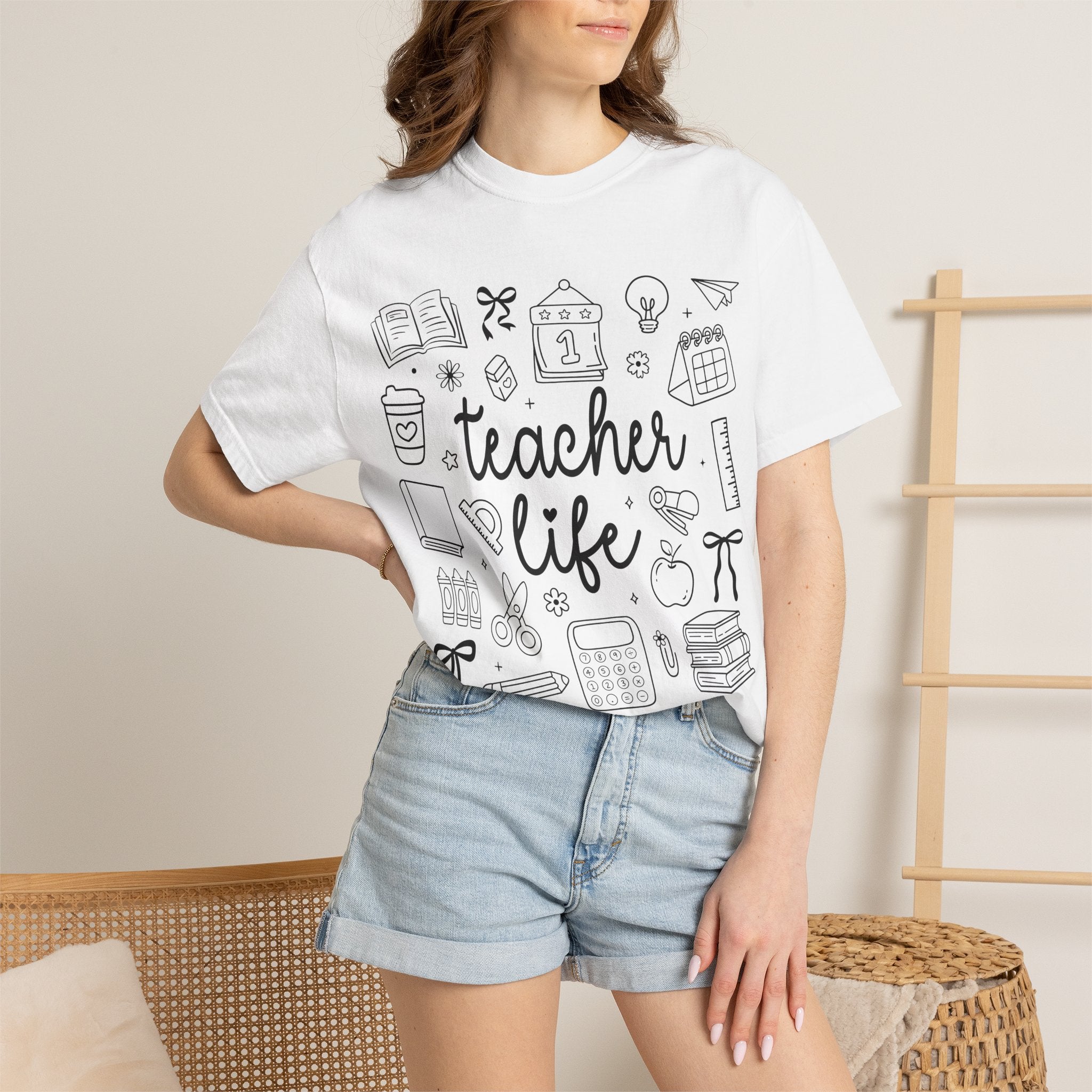 Teacher Life T-Shirt — School Supplies Sketch Graphic Tee