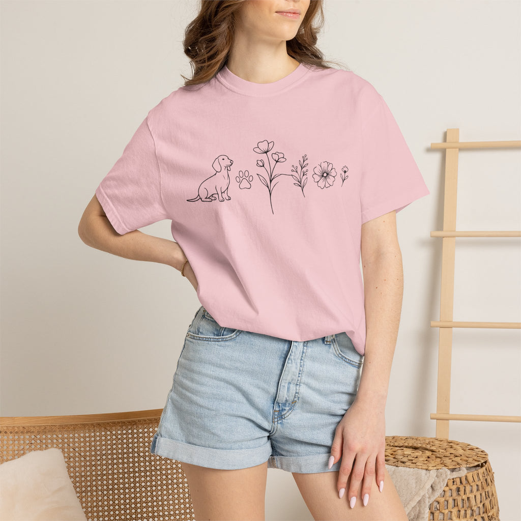 Dachshund Dog & Wildflowers Graphic T-Shirt