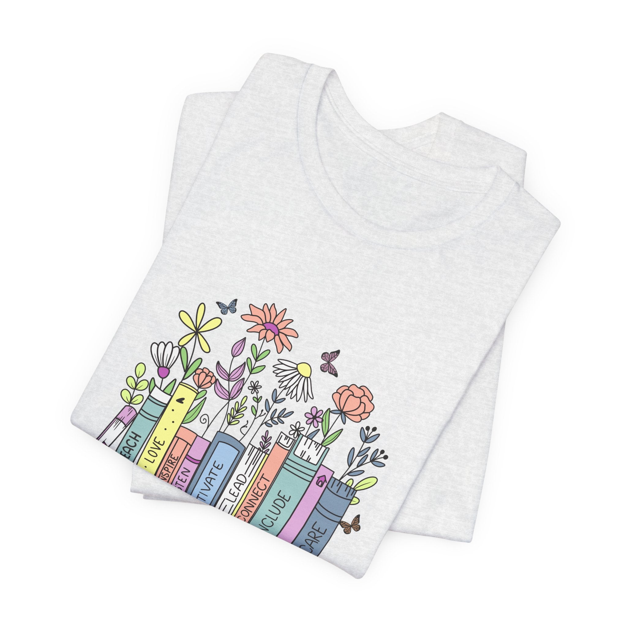 Book Lover T‑Shirt — Teacher Floral Books & Pencil Illustration Tee