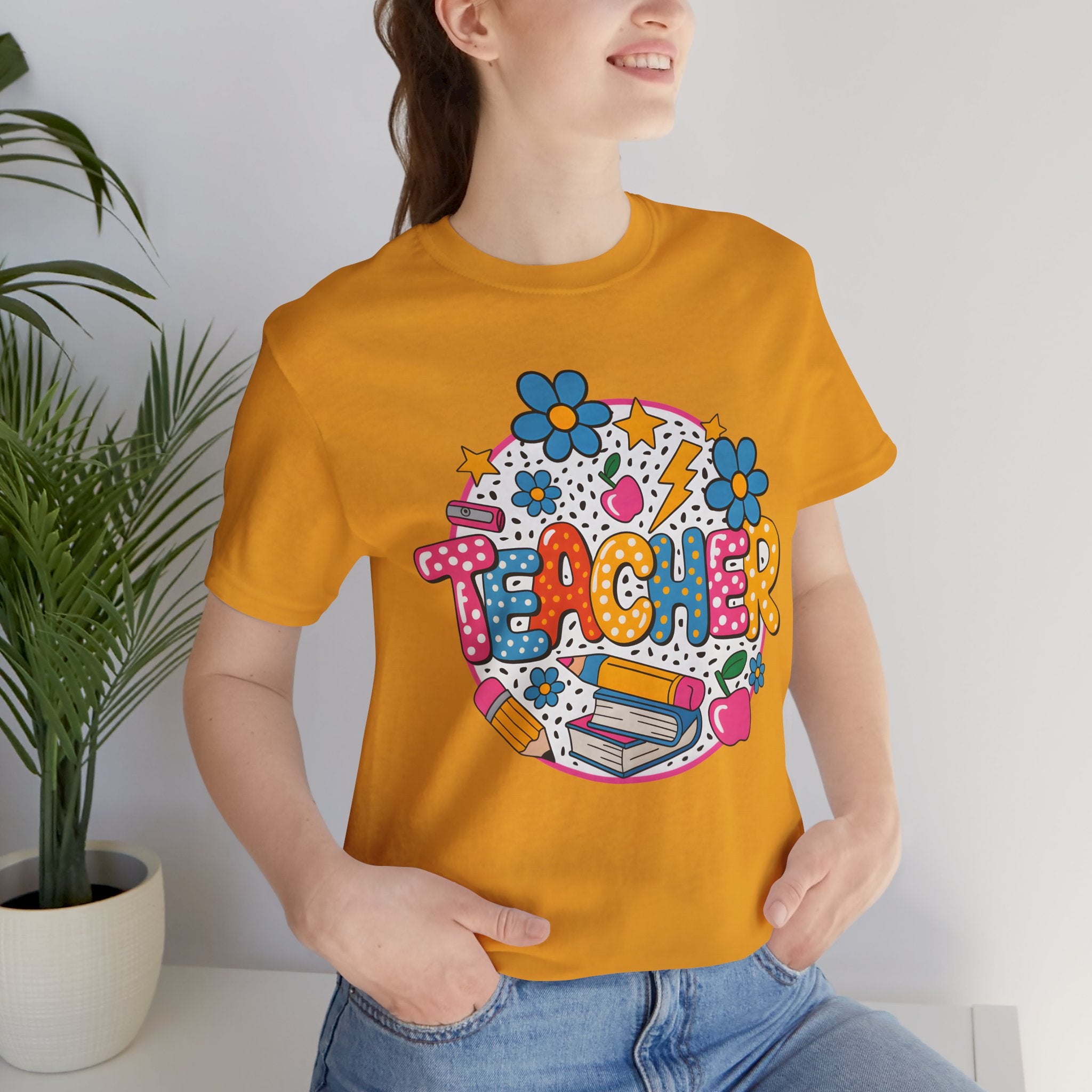 Teacher Doodle Graphic Tee — Colorful School Supplies Design