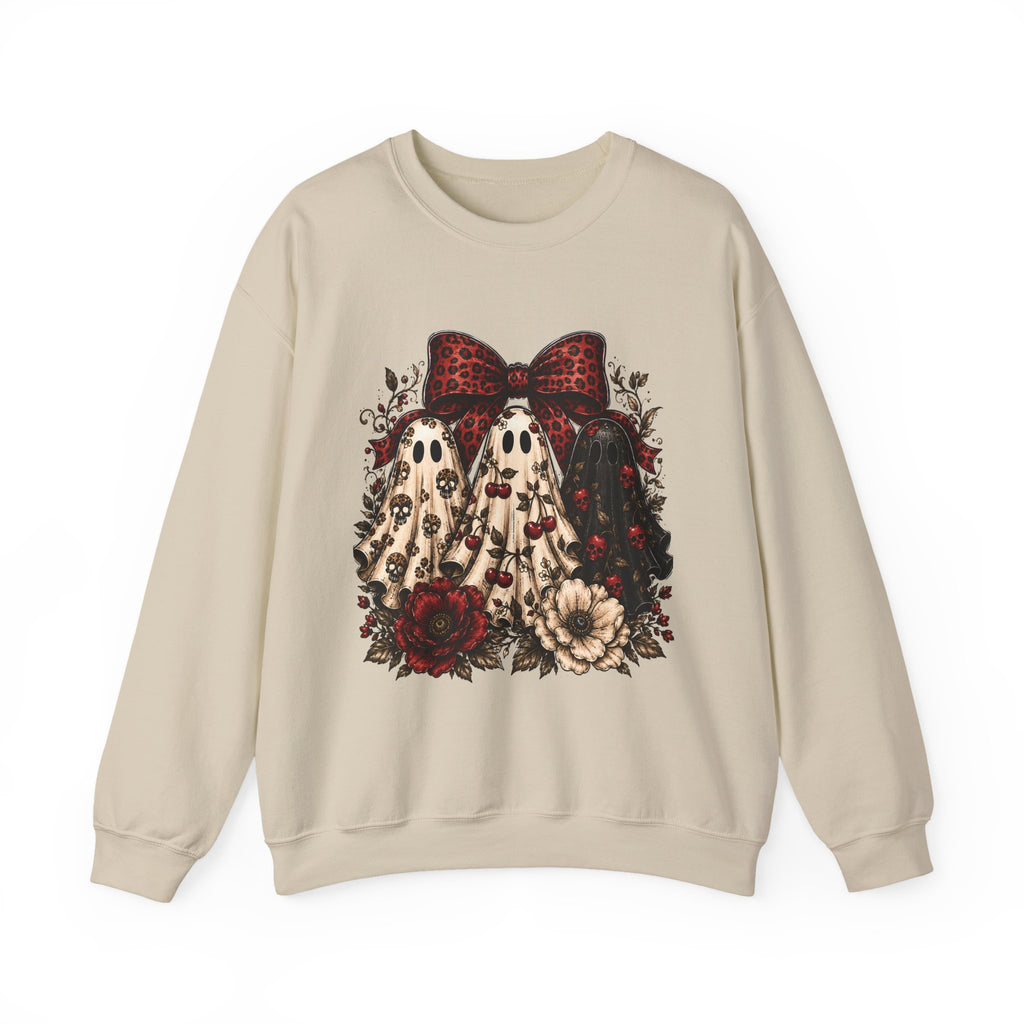 Ghost Trio Floral Crewneck Sweatshirt – Leopard Bow Halloween Pullover