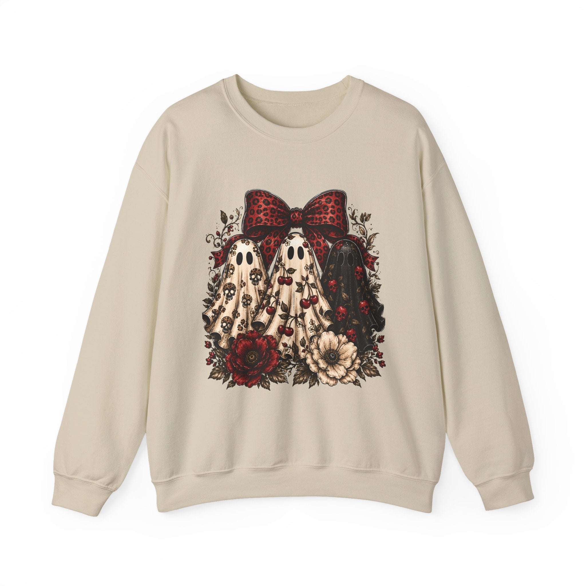 Ghost Trio Floral Crewneck Sweatshirt – Leopard Bow Halloween Pullover